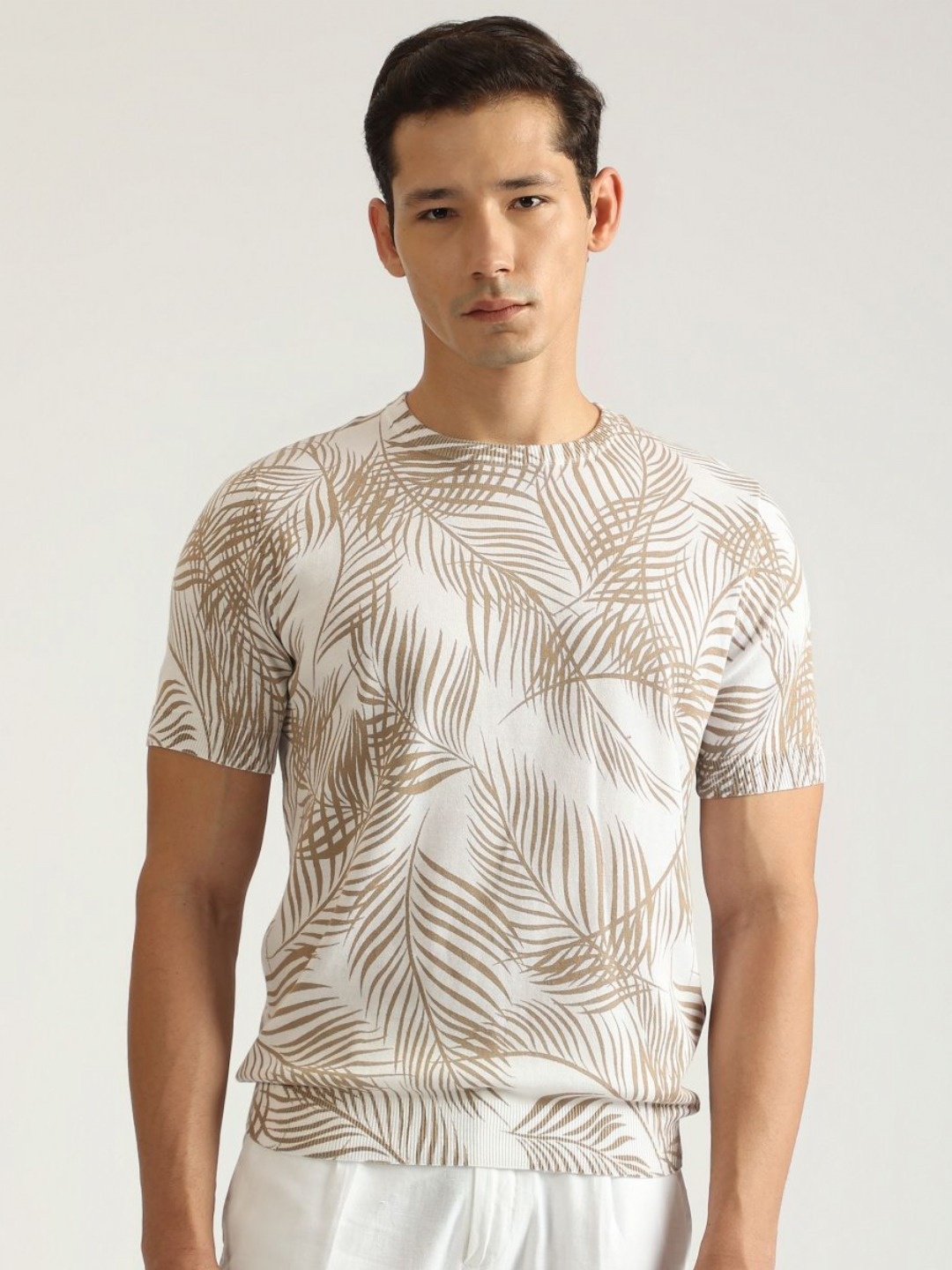 

Antony Morato Men Floral Printed Round Neck Cotton T-shirt, White