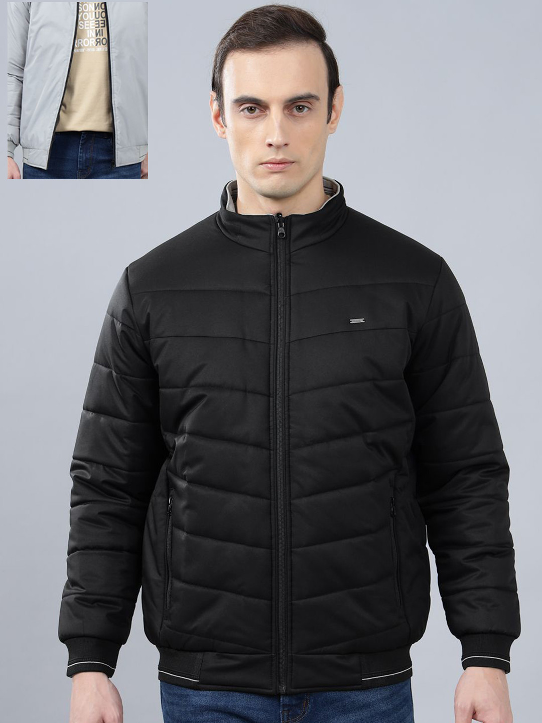 

Cantabil Men Reversible Winter Padded Jacket, Black