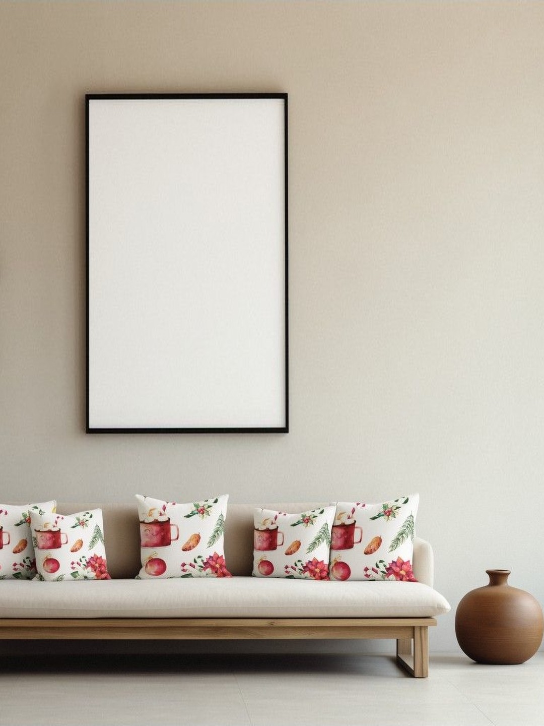 

THEYAYACAFE White & Red 5 Pieces Floral Printed Velvet Square Cushion Covers