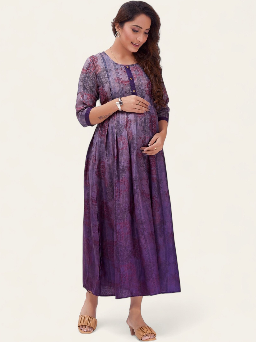 

RITIJYA Floral Print Maternity Fit & Flare Maxi Dress, Purple