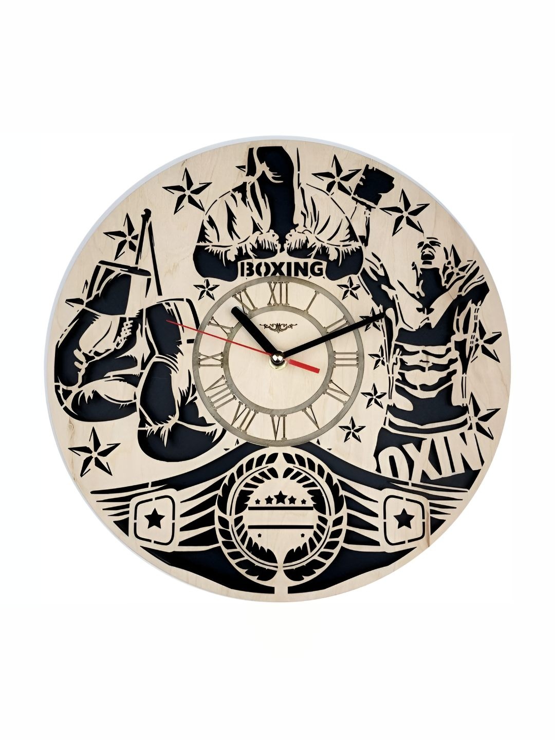 

QEZNEF Black Textured Round Contemporary Analogue Wooden Wall Clock Without Glass