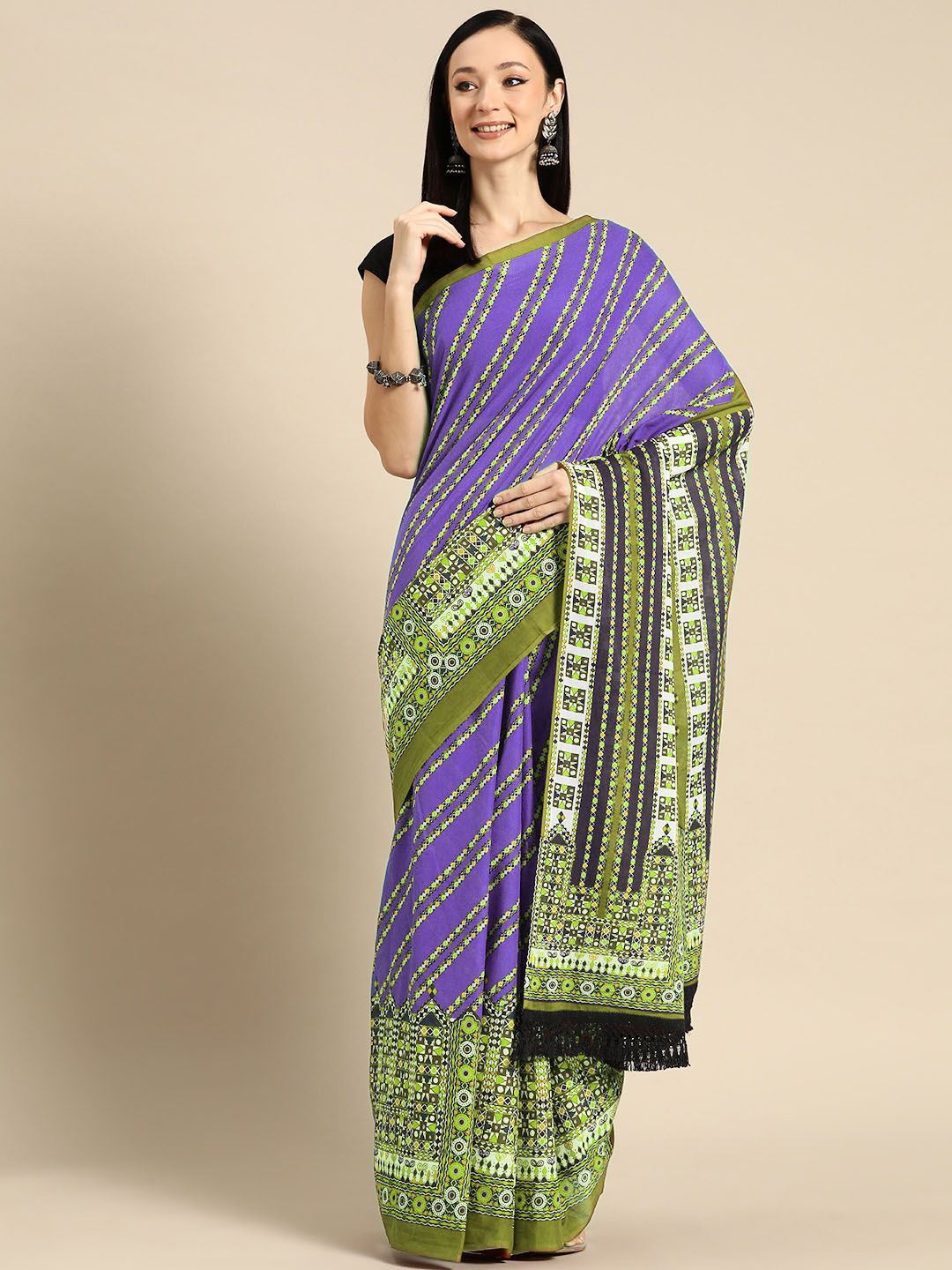 

BUTA BUTI Floral Pure Cotton Saree, Purple