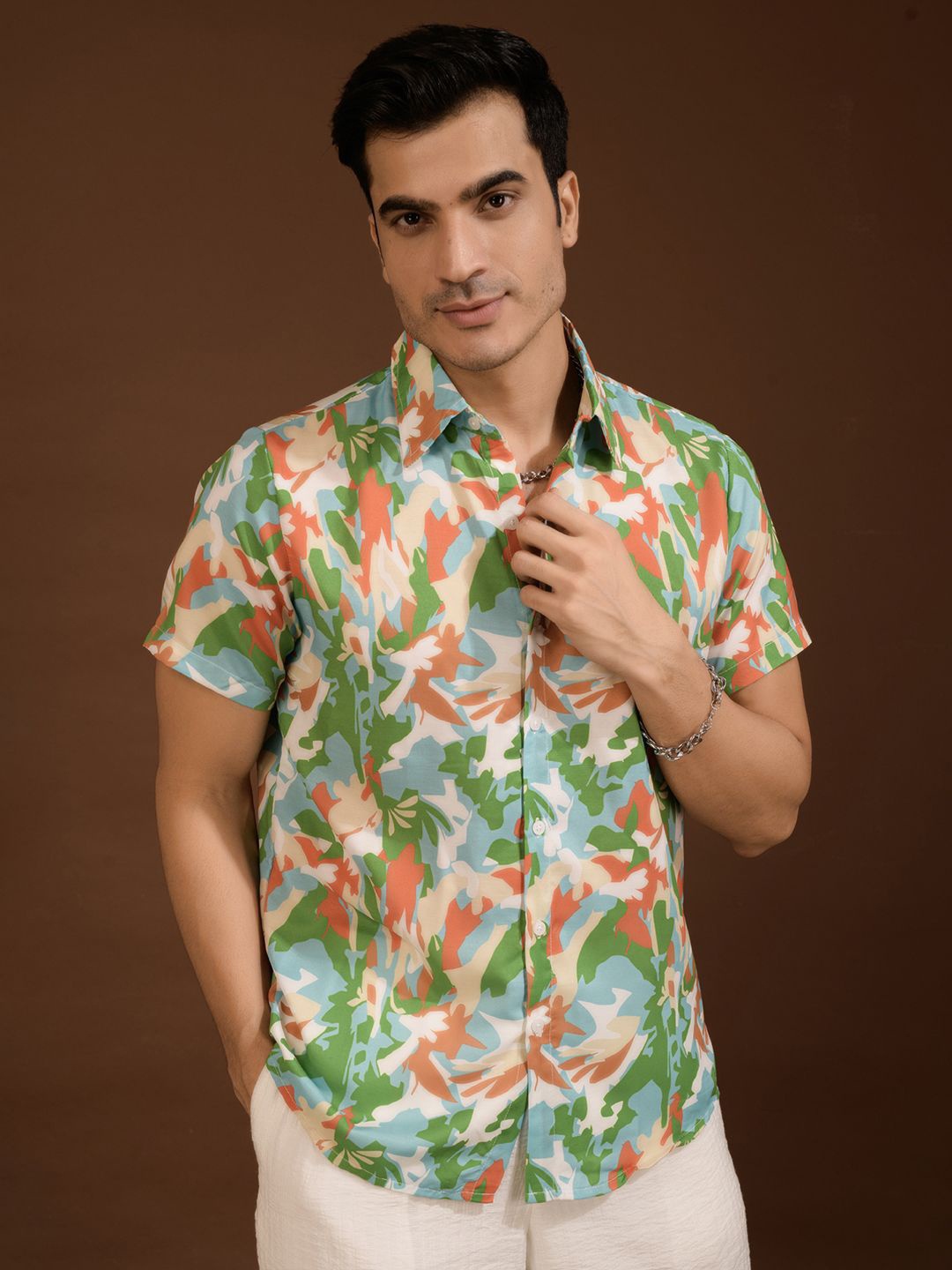 

BAESD Men Standard Spread Collar Abstract Printed Polycotton Casual Shirt, Green