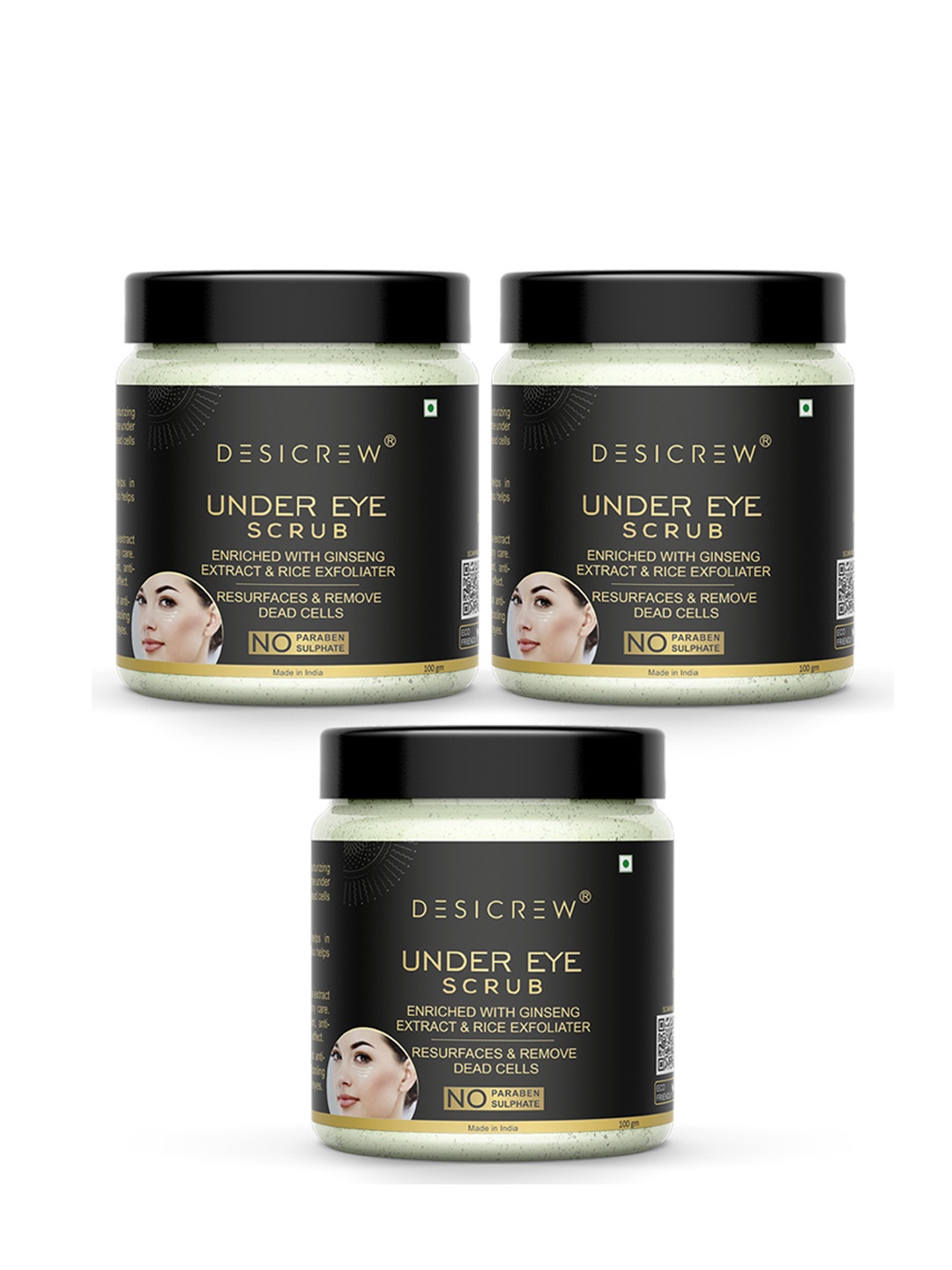 

Desi Crew Set Of 3 Under Eye Scrub- 100g Each, Off white