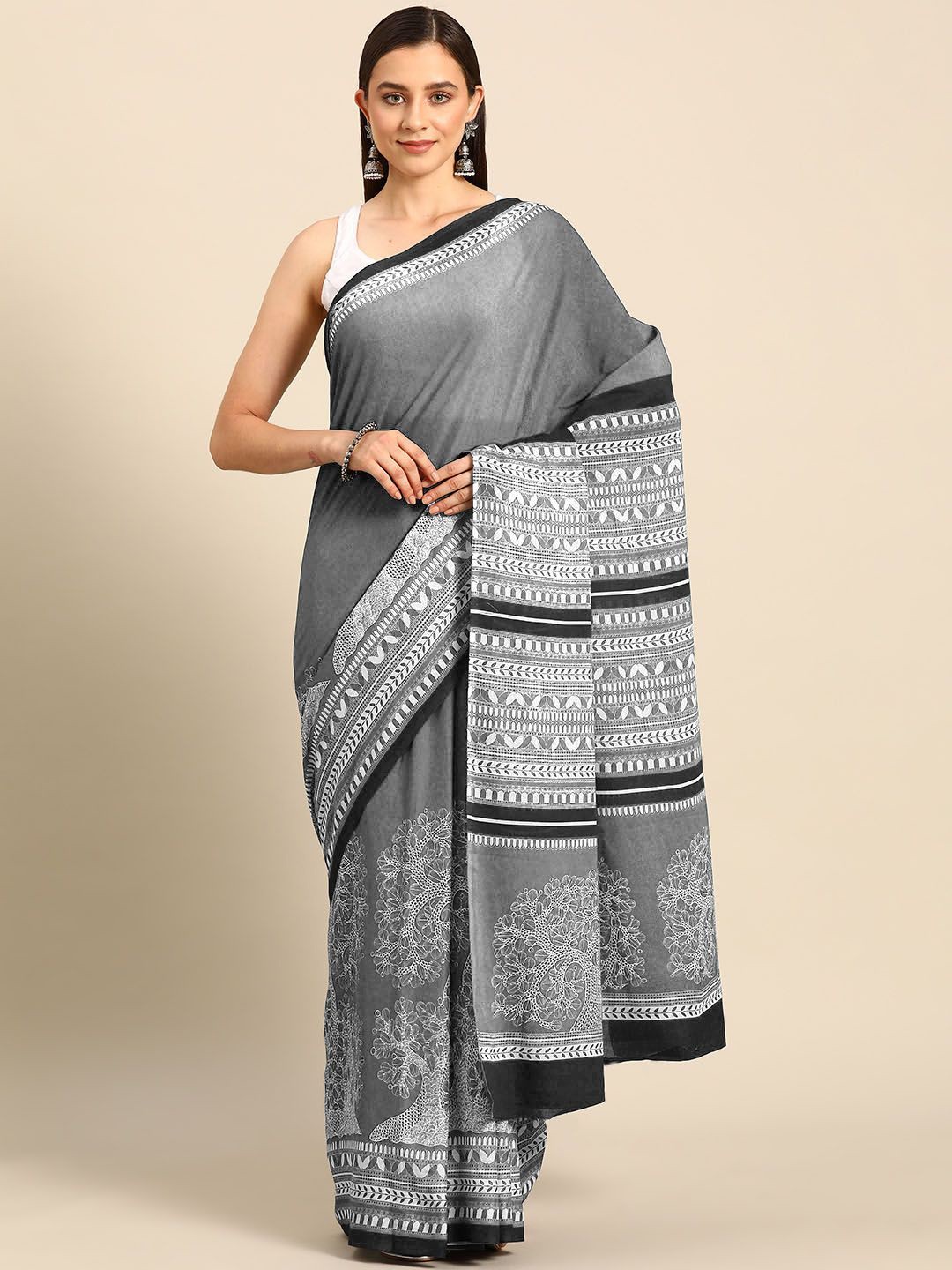 

BUTA BUTI Ethnic Motifs Printed Pure Cotton Saree, Grey