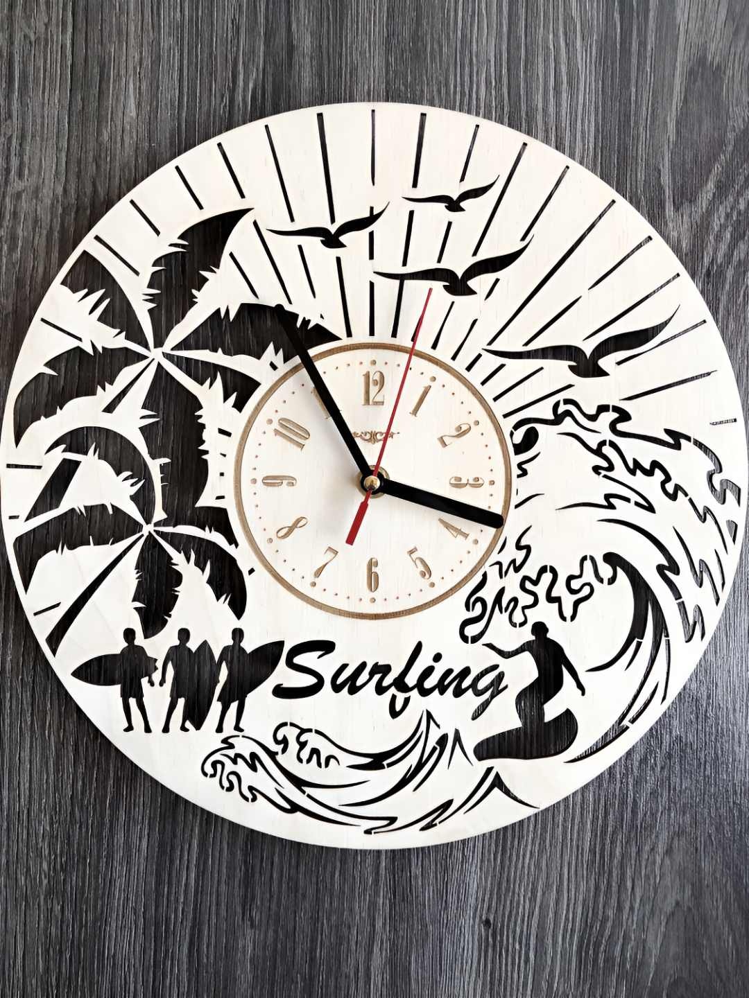 

QEZNEF Beige & Black Printed Round Shaped Wooden Contemporary Wall Clock