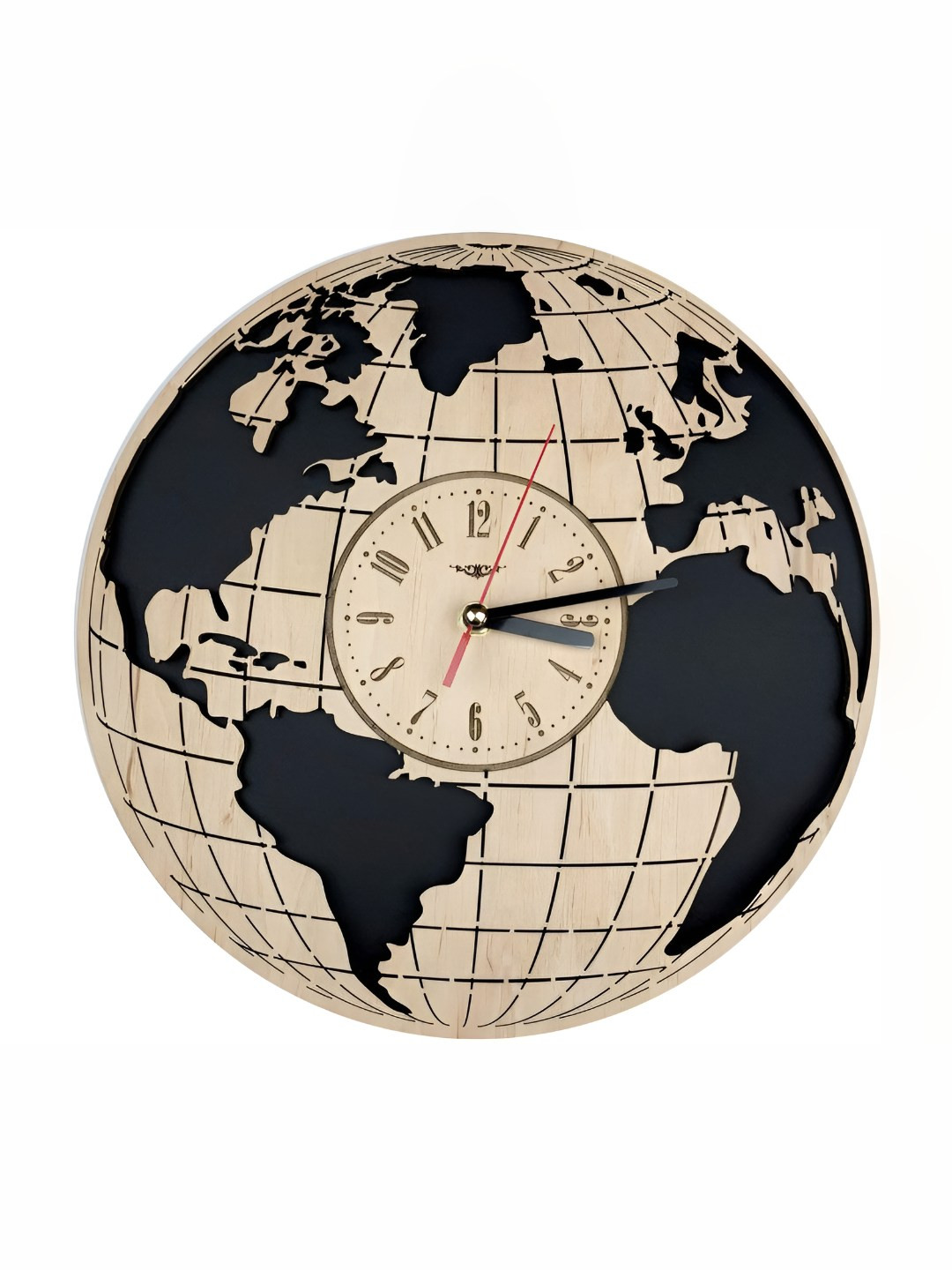 

QEZNEF Brown & Black Globe Textured Contemporary Round Shaped Wooden Wall Clock