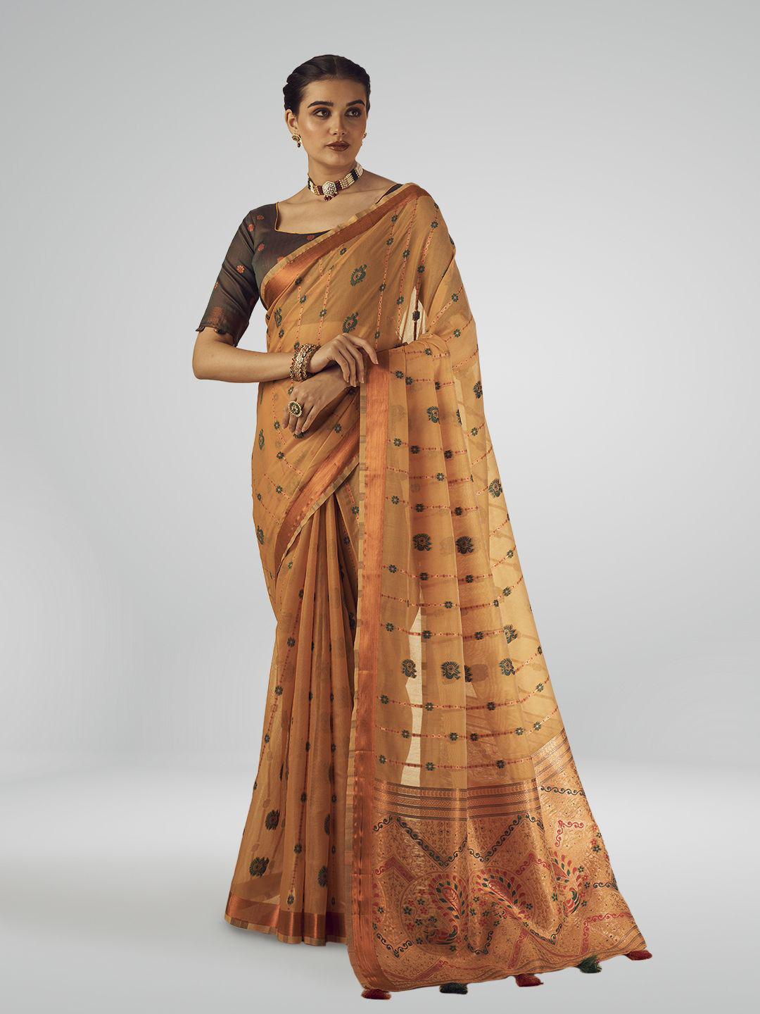 

SARHA Floral Zari Pure Cotton Saree, Yellow