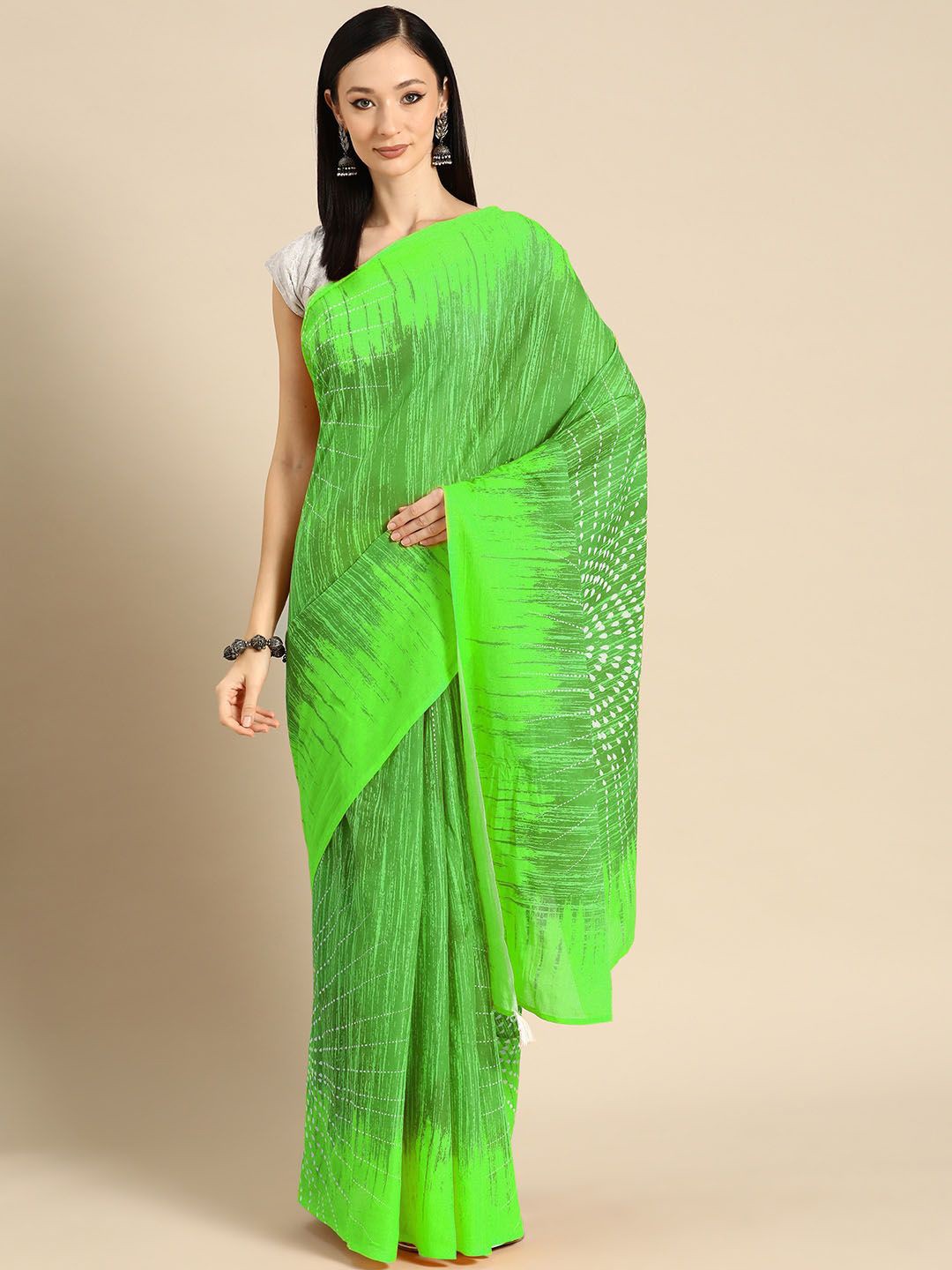 

BUTA BUTI Pure Cotton Printed Saree, Green