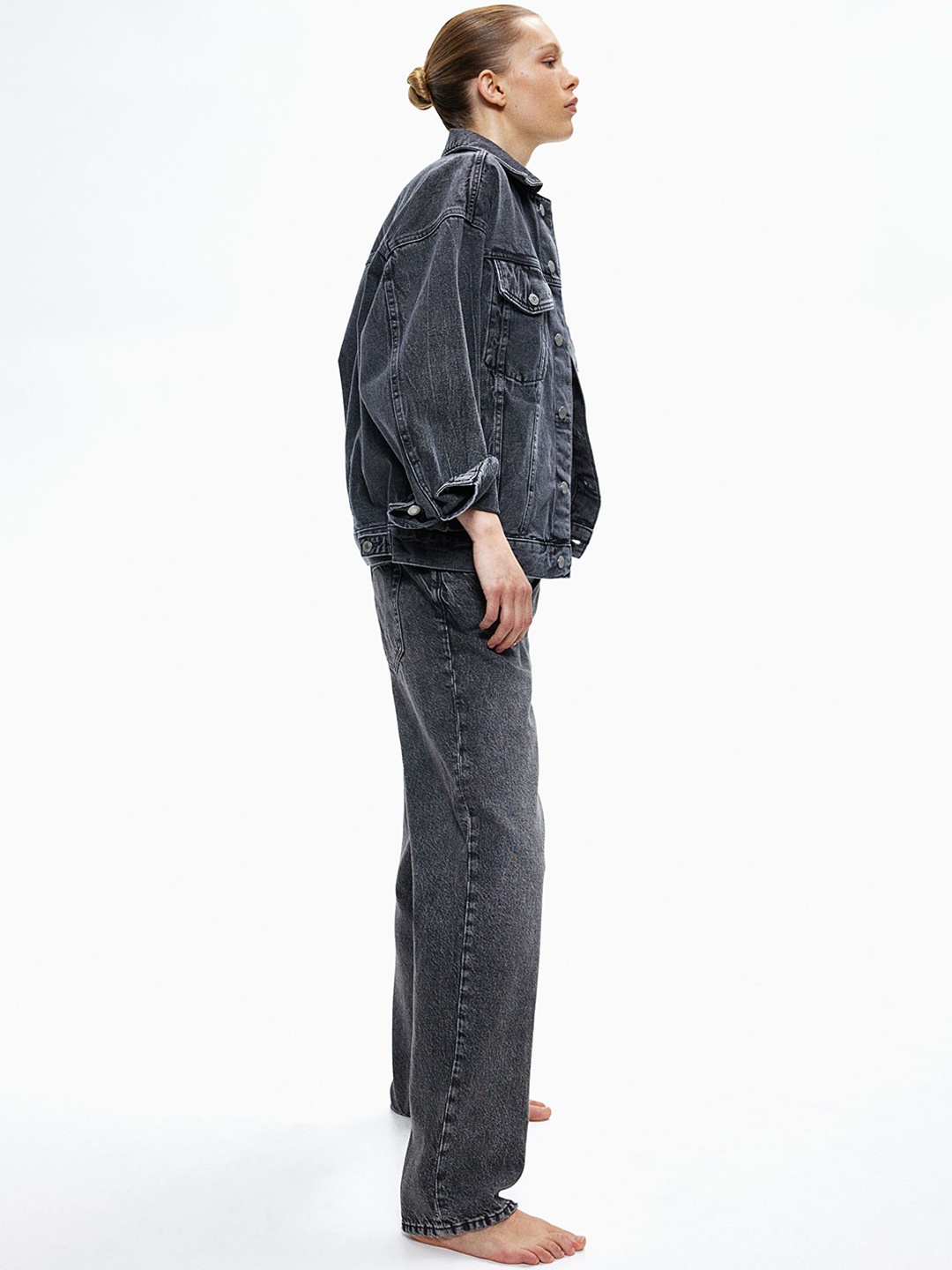 

H&M Pure Cotton Oversized Denim Jackets, Black
