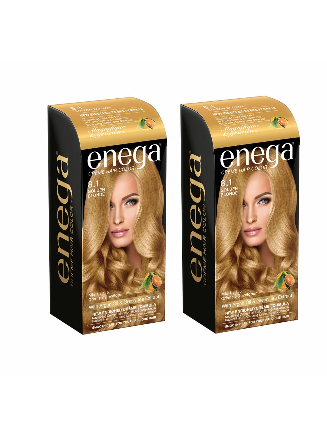 

Enega Set Of 2 No Ammonia Creme Hair Color With Argan Oil -150ml Each- Golden Blonde, Gold