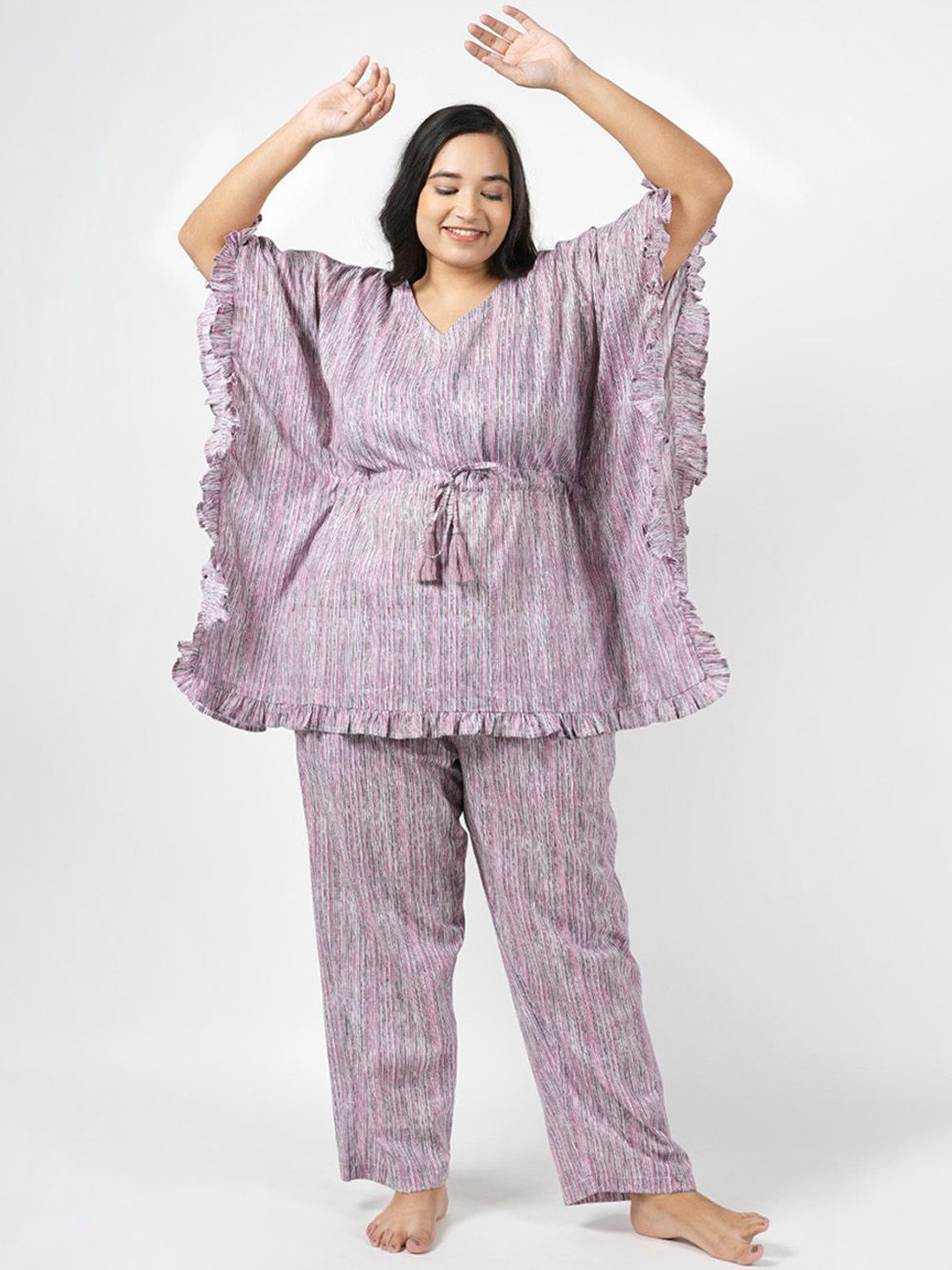

LastInch Women Striped Night suit, Pink