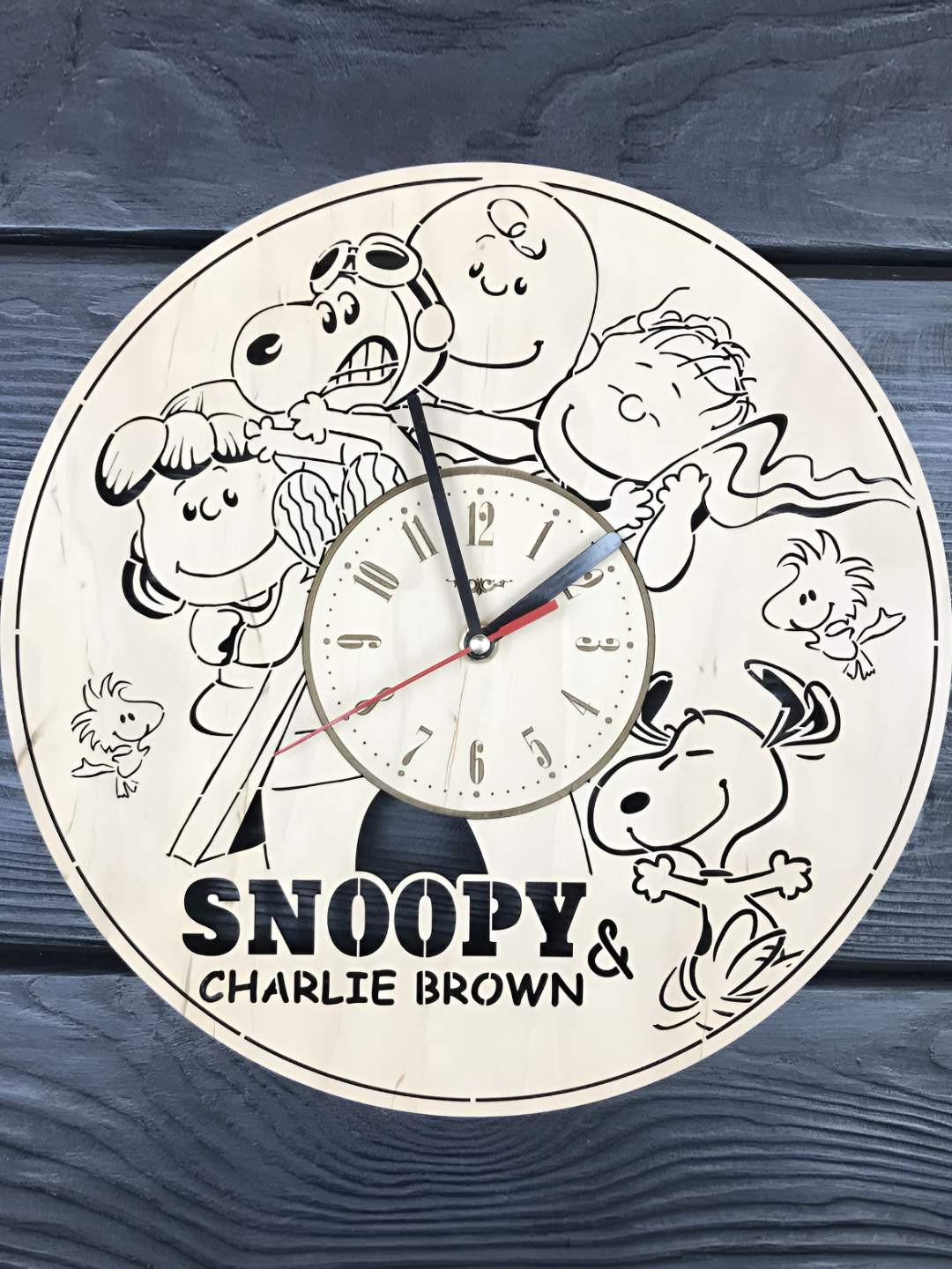 

QEZNEF Beige & Black Printed Round Shaped Contemporary Analogue Wooden Wall Clock