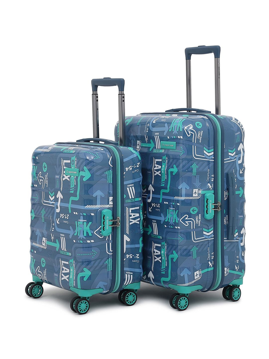 

uppercase Set Of 2 Printed Hard-Sided Trolley Bag, Blue