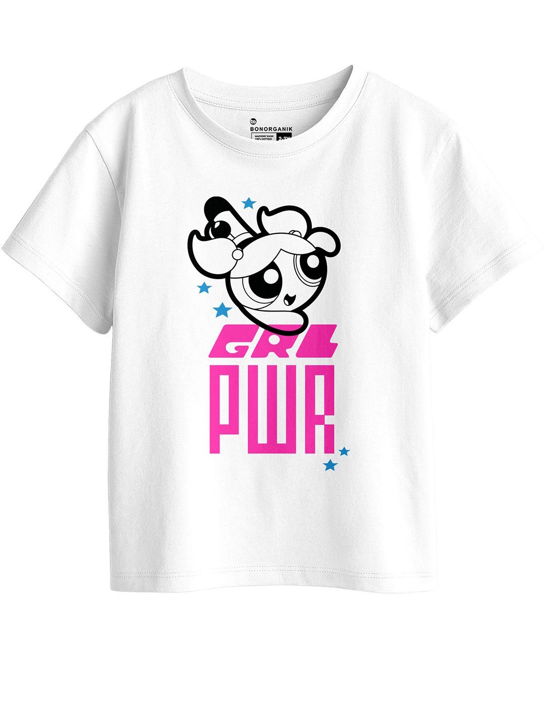 

BonOrganik Girls Graphic Printed Round Neck Cotton T-shirt, White