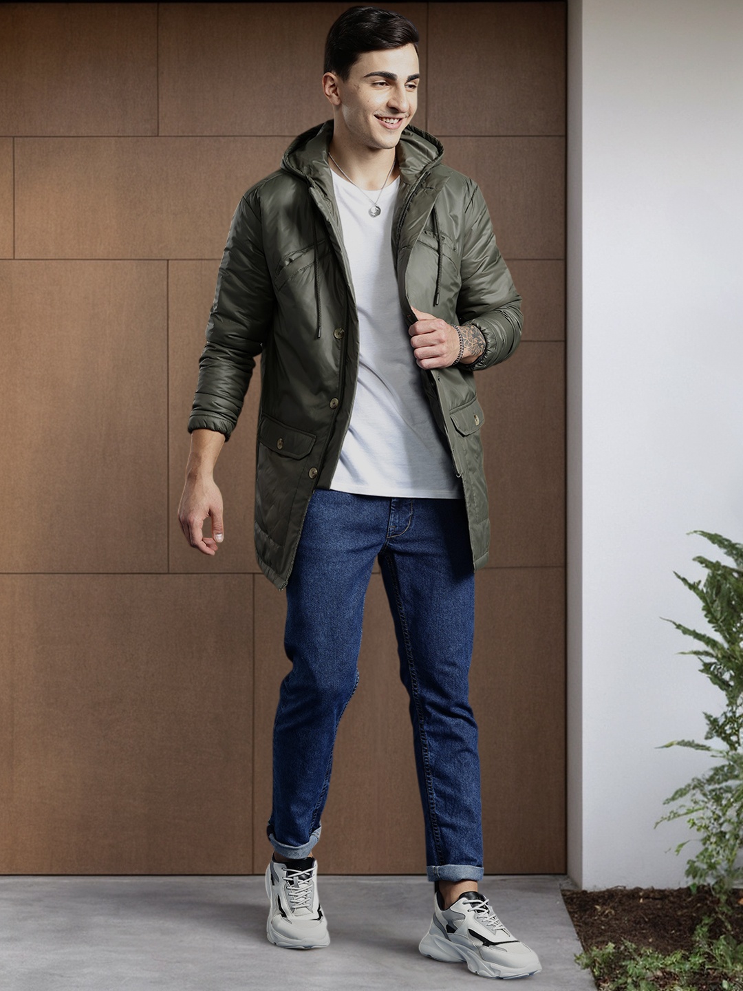 

Mast & Harbour Longline Hooded Padded Jacket, Olive