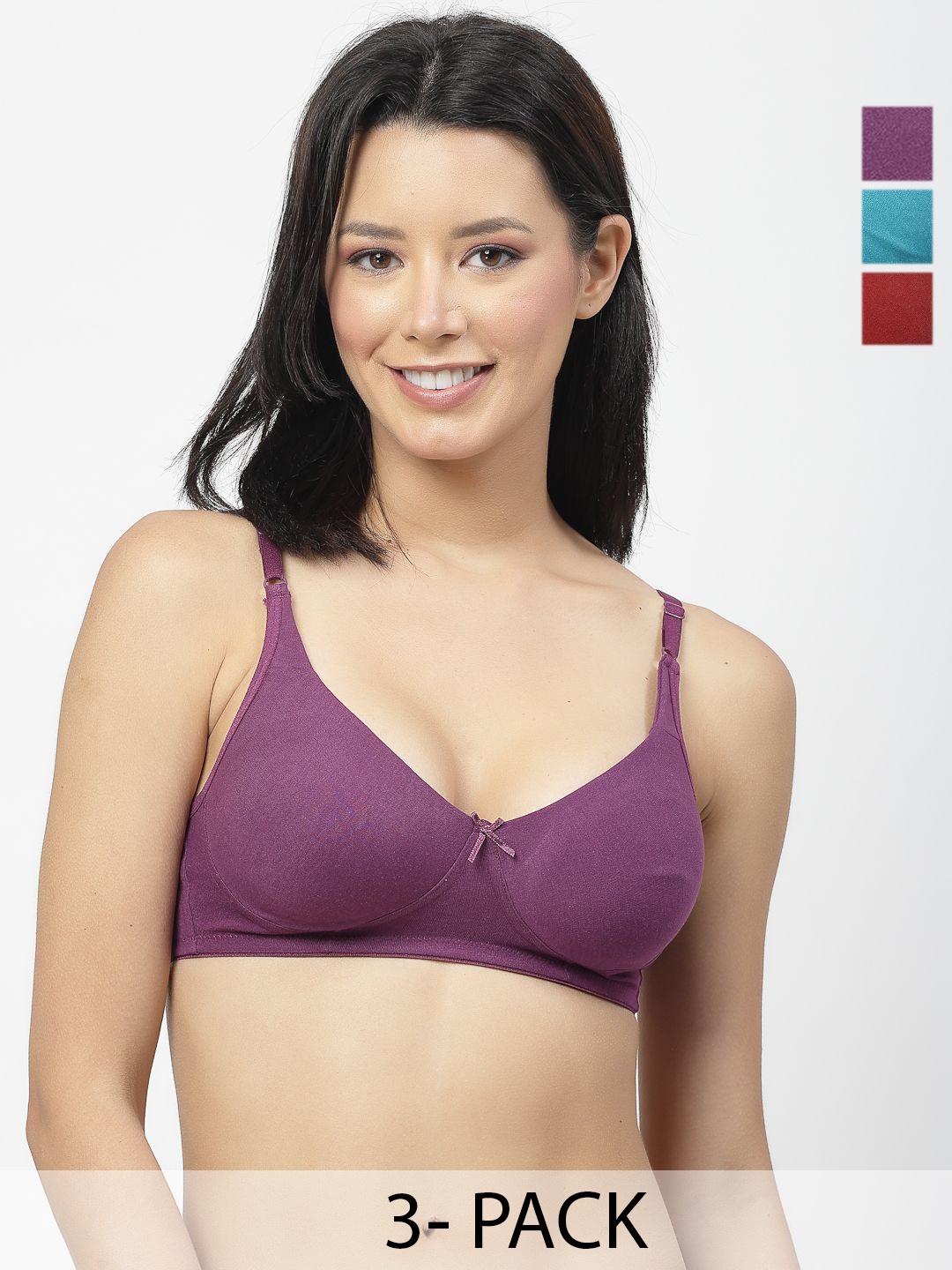 

SHYAM SONS FLAIR Pack of 3 Non Padded Full Coverage Seamless T-shirt Bra, Purple