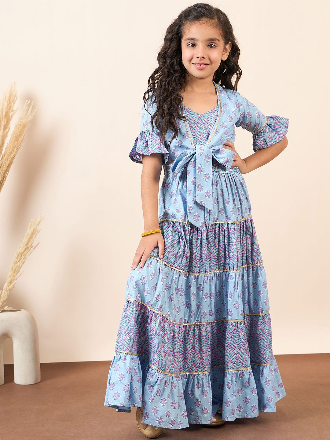 

Stylo Bug Girls Ethnic Motifs Print A-Line Maxi Dress, Blue