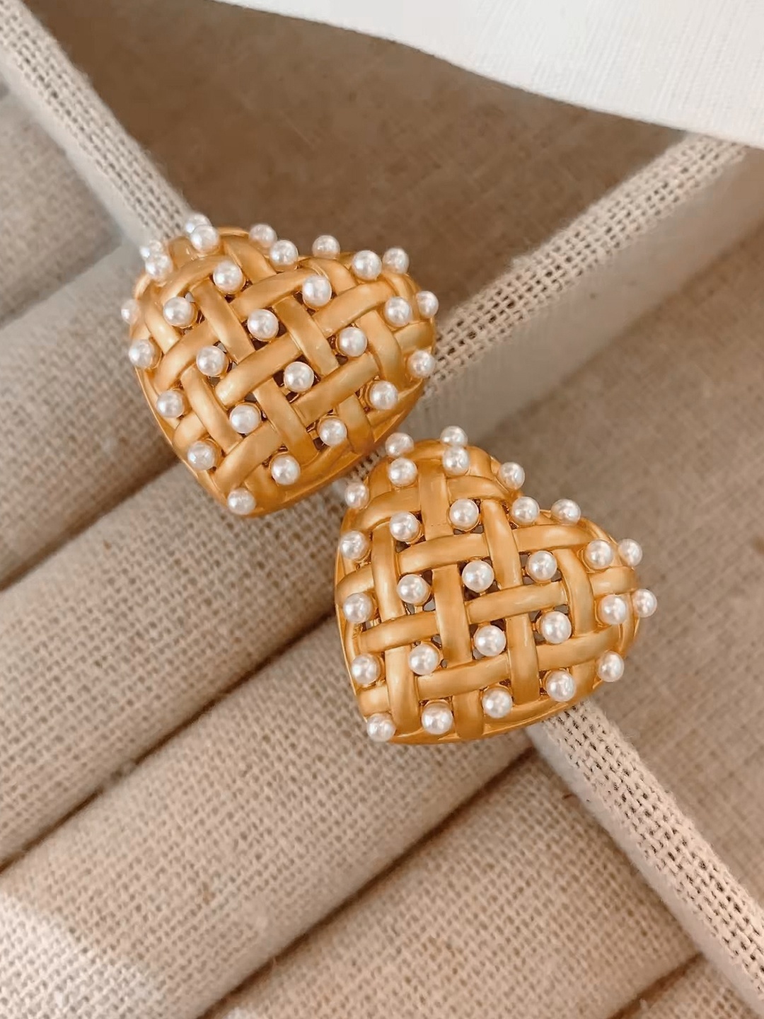 

DIVASTRI Gold-Plated Stainless Steel Beaded Anti Tarnish Heart Shaped Studs