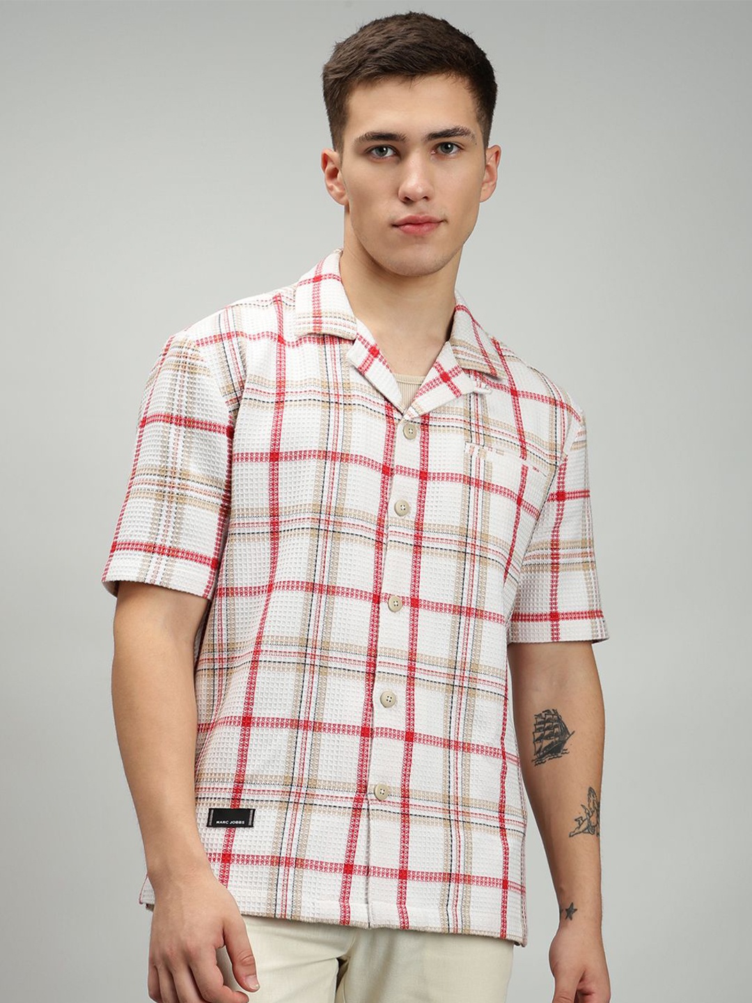 

MARC JOBBS Men Comfort Tartan Checked Pure Cotton Casual Shirt, White