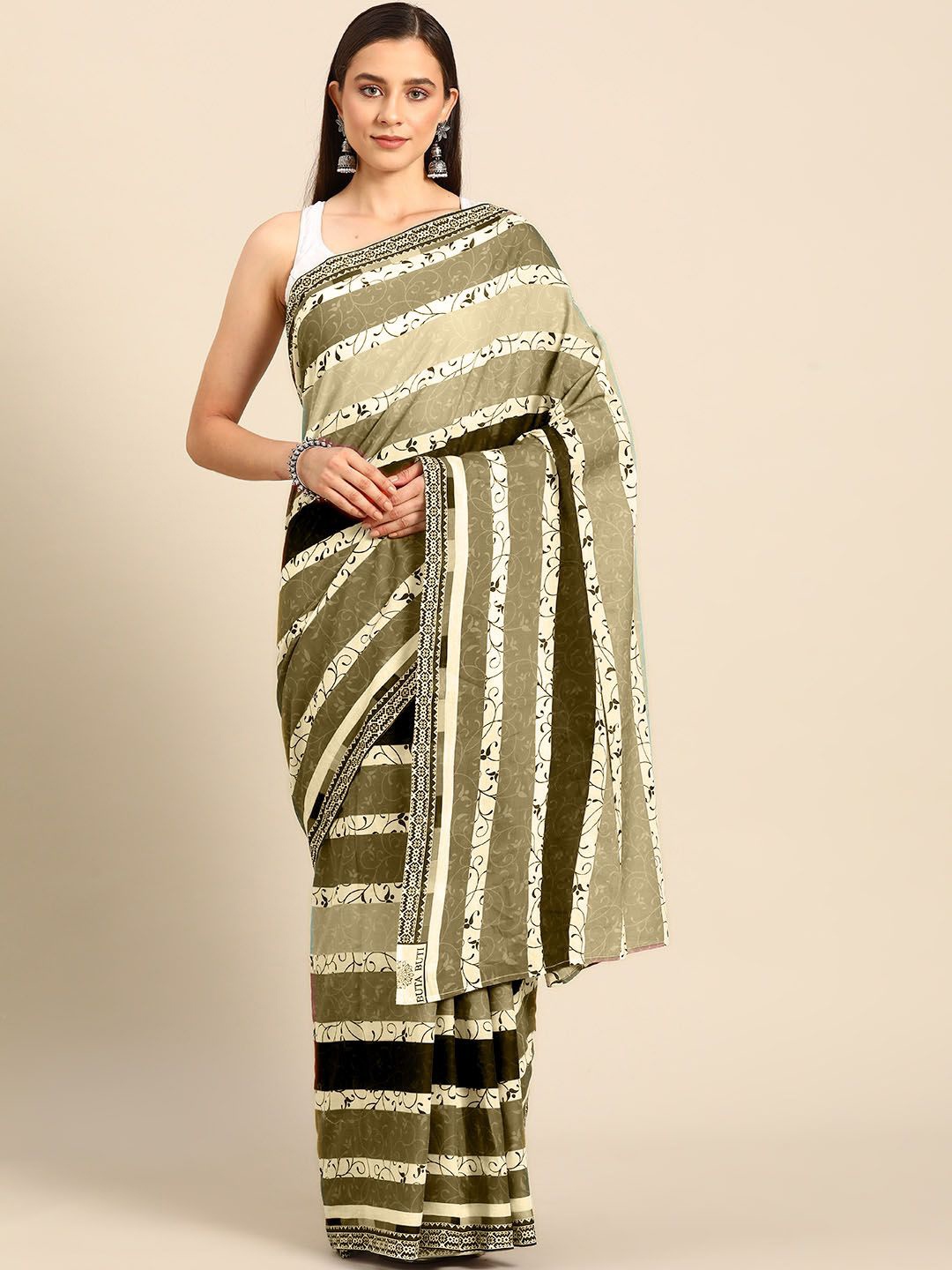 

BUTA BUTI Abstract Printed Pure Cotton Saree, Coffee brown