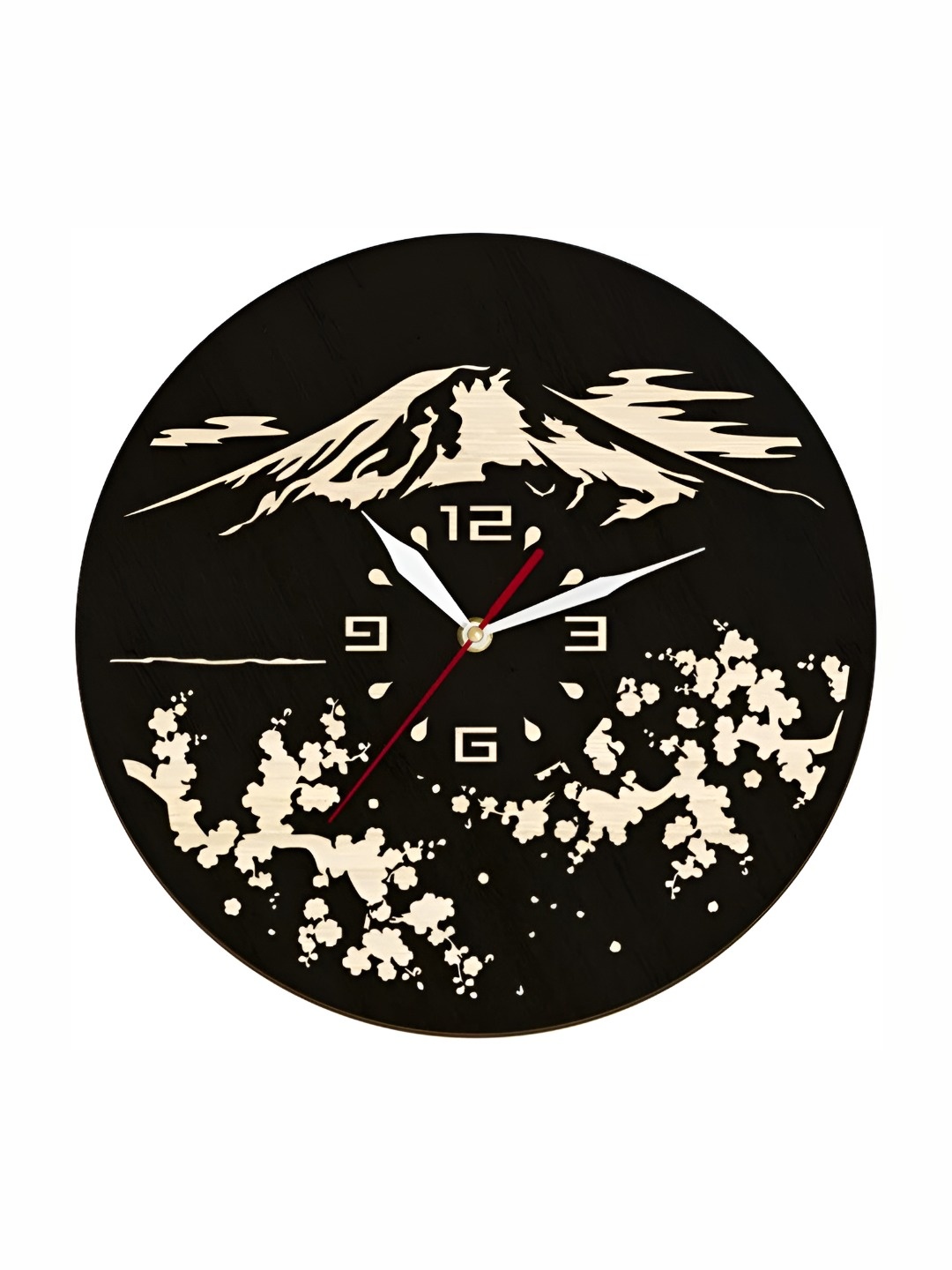 

QEZNEF Black & Beige Printed Round Analogue Wooden Wall Clock Without Glass