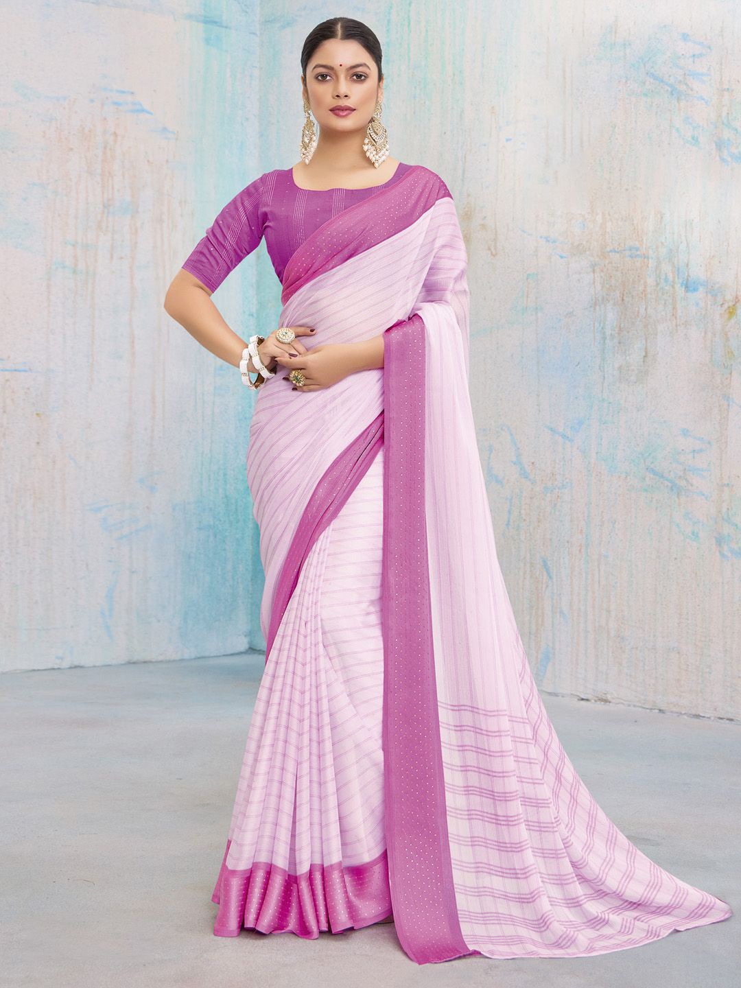 

Anouk Striped Zari Saree, Pink