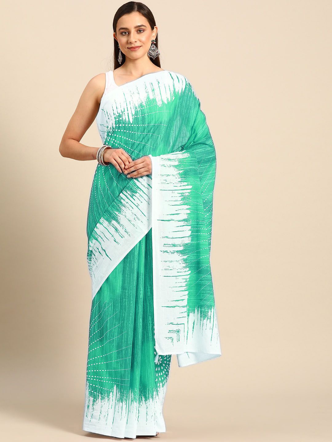 

BUTA BUTI Abstract Printed Pure Cotton Saree, Sea green