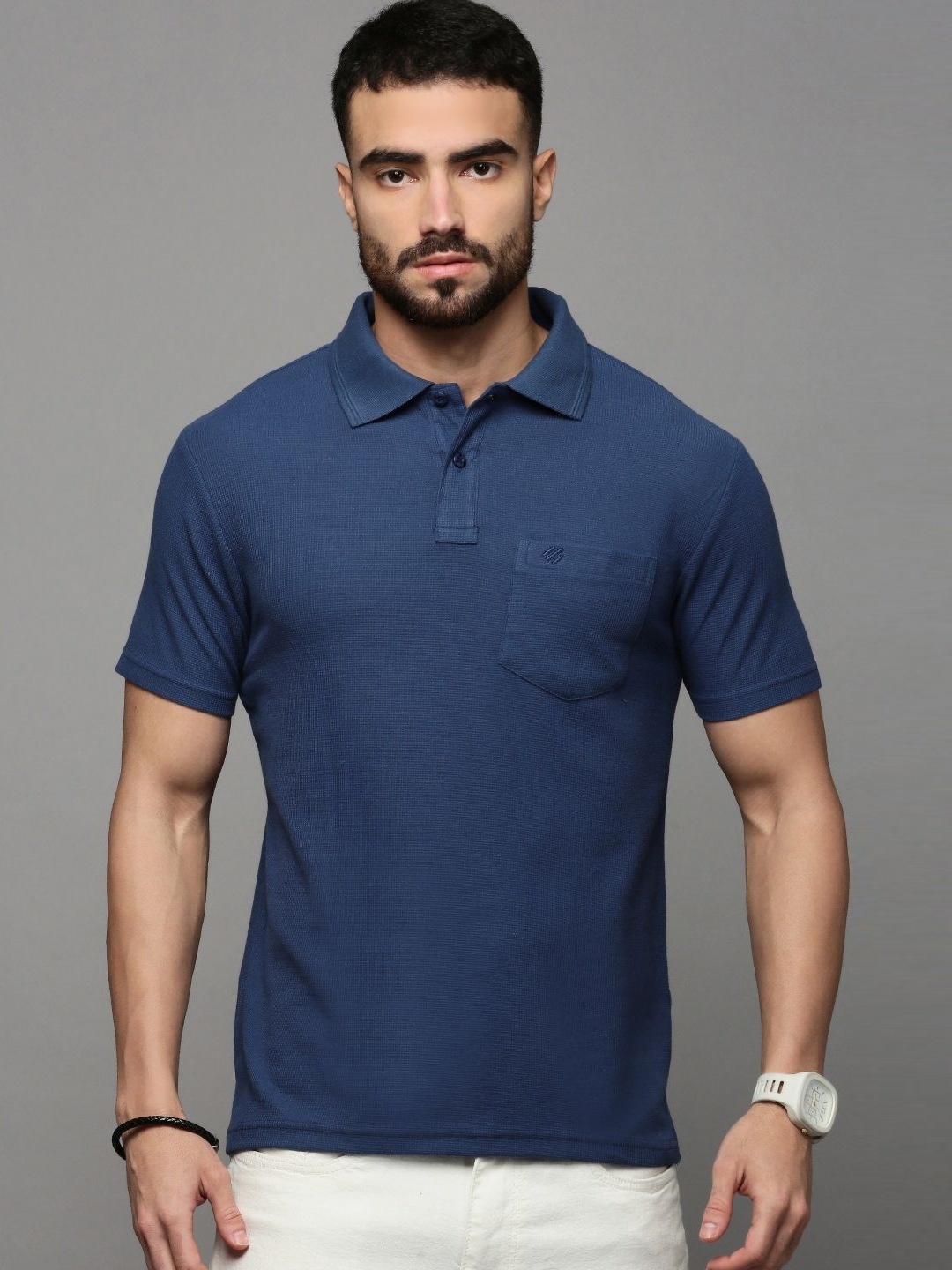 

ONN Men Solid Polo Collar Cotton T-shirt, Blue