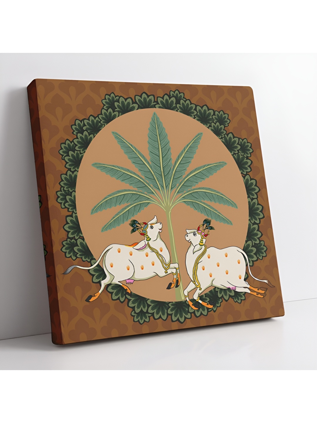 

Aura Beige & Green Pichwai Cow Religious Canvas Wall Art