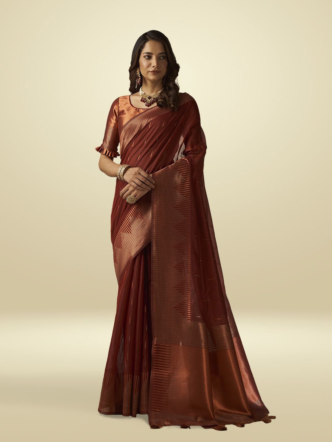 

SARHA Vithisa Woven Design Zari Pure Cotton Saree Red Colour