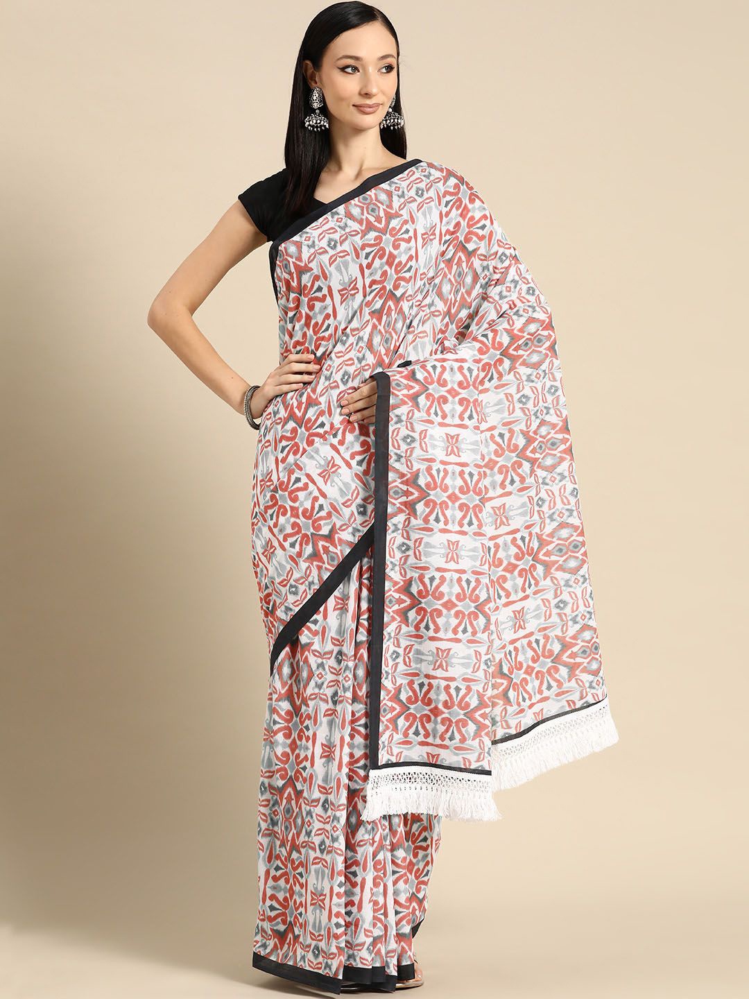 

BUTA BUTI Women Pure Cotton Printed Saree, Red