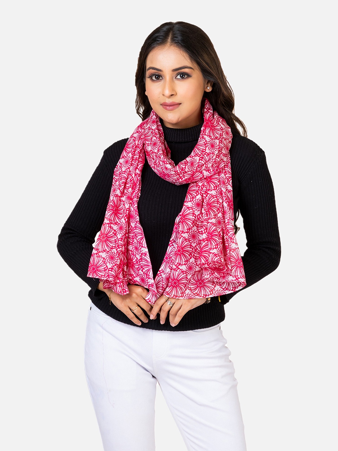 

AQVA Women Lightweight Cotton Printed Scarf, Pink