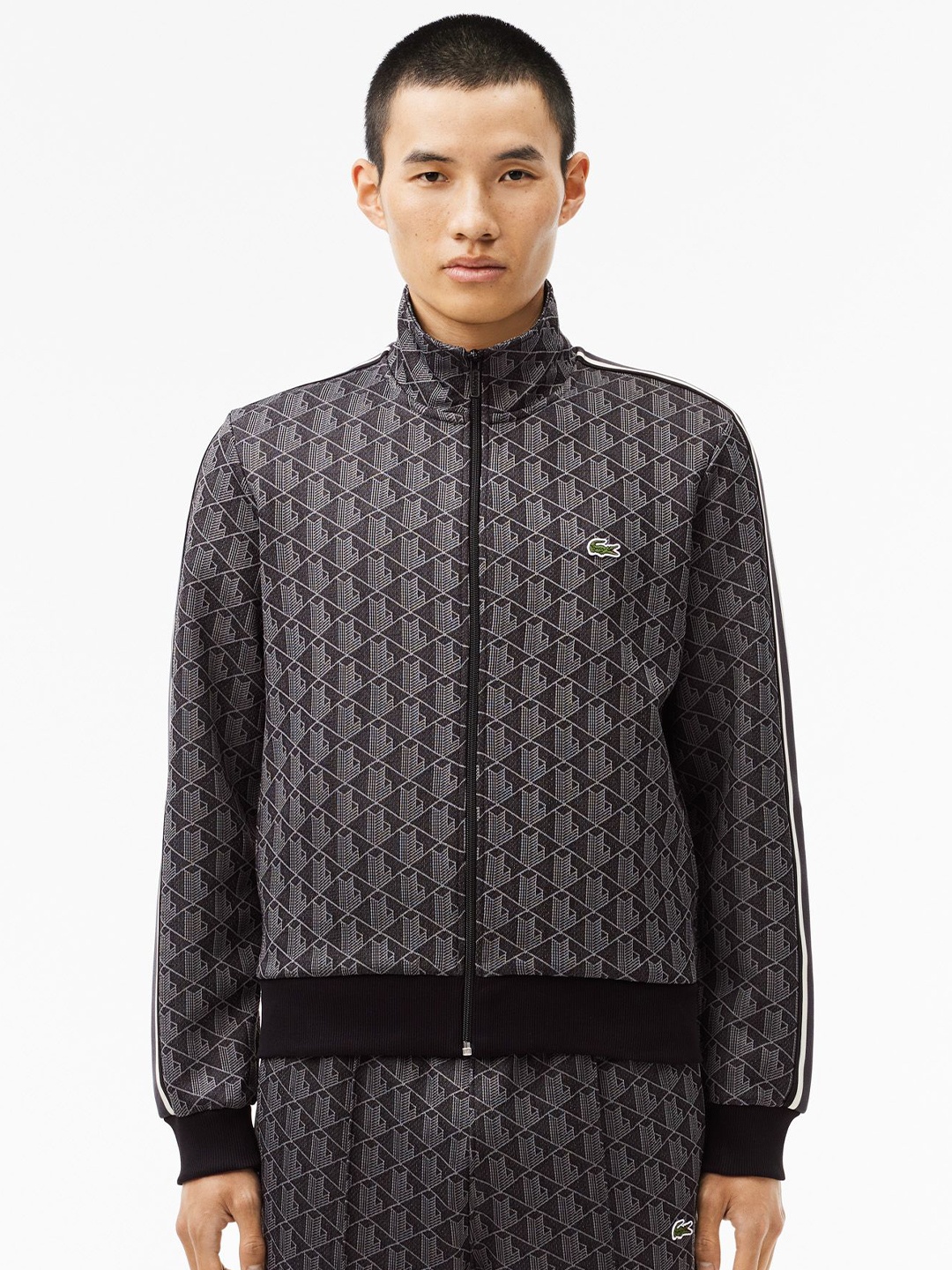 

Lacoste Men Abstract Printed Turtle Neck Front-Open Sweatshirt, Black