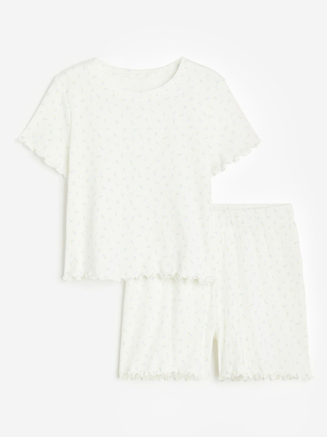 

H&M Girls Printed Ribbed Cotton Night suit, White