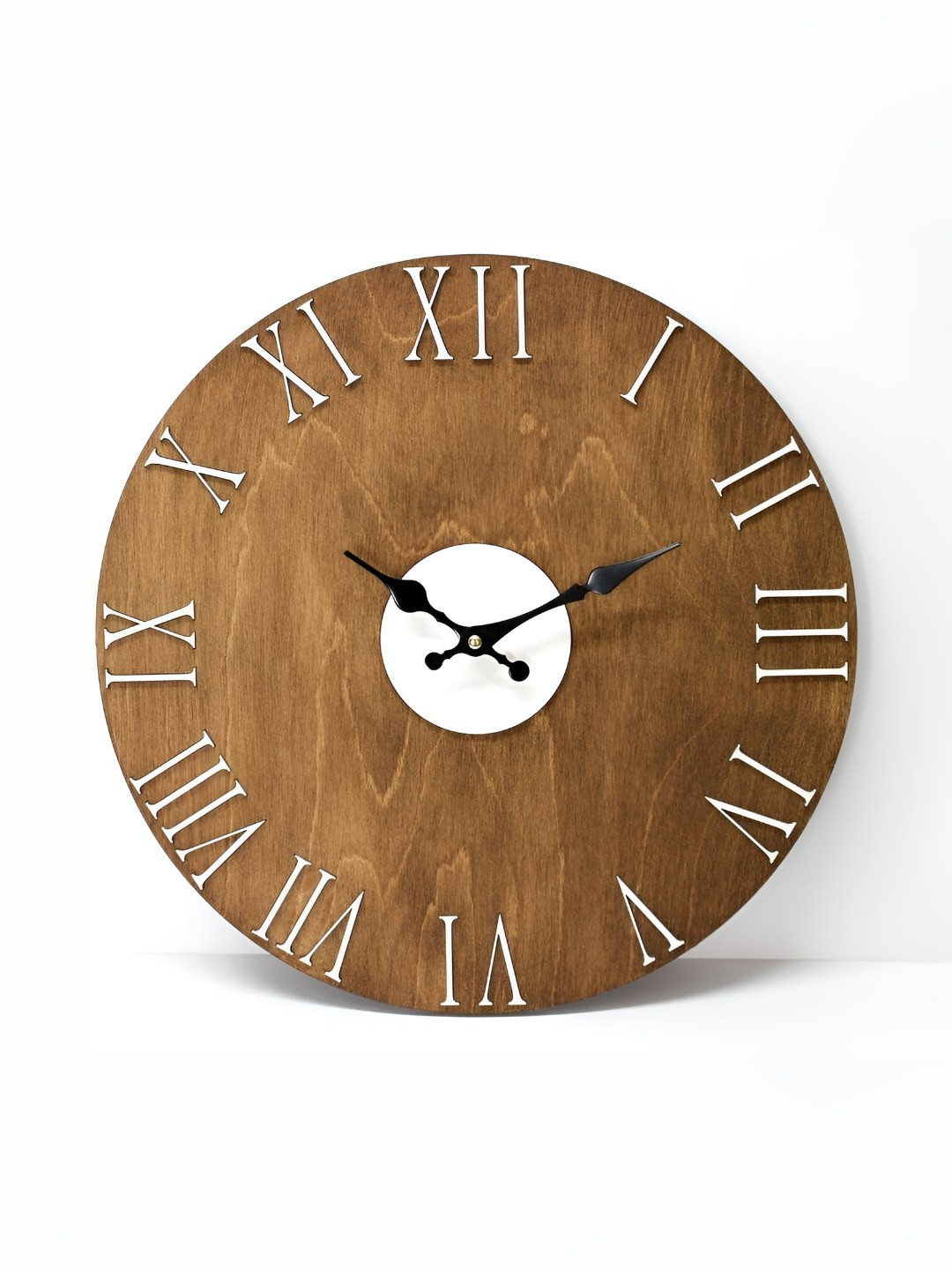 

QEZNEF Brown Round Analogue Wooden Wall Clock Without Glass