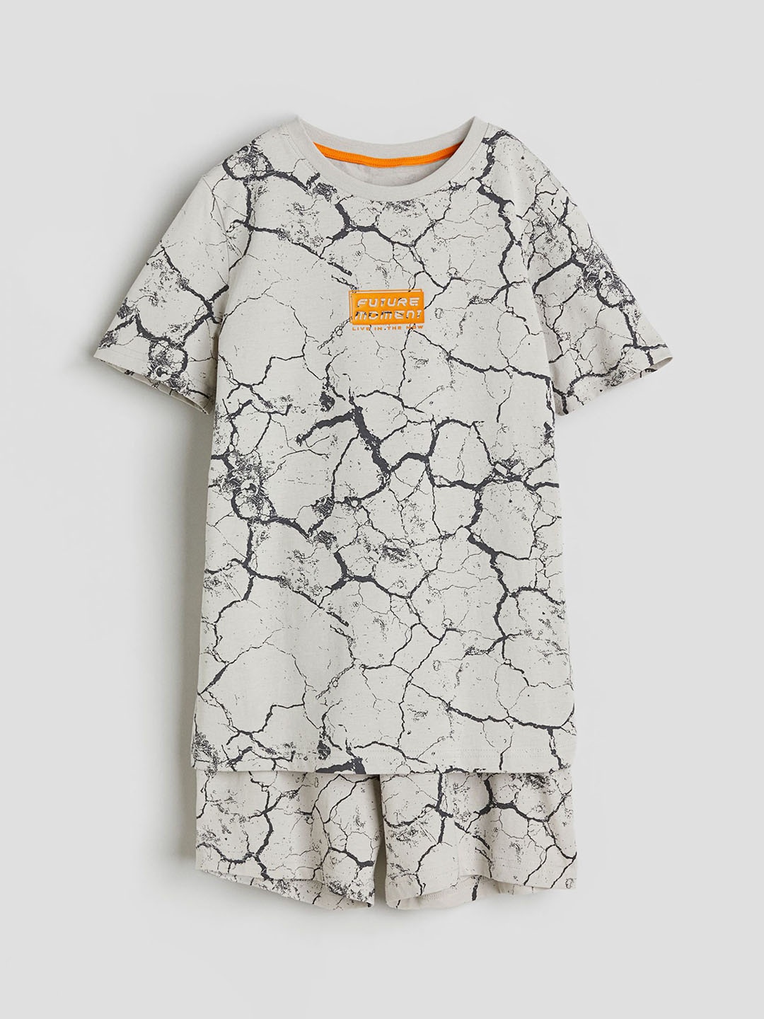 

H&M Boys Printed Pure Cotton T-Shirt & Shorts Night Suits, Grey