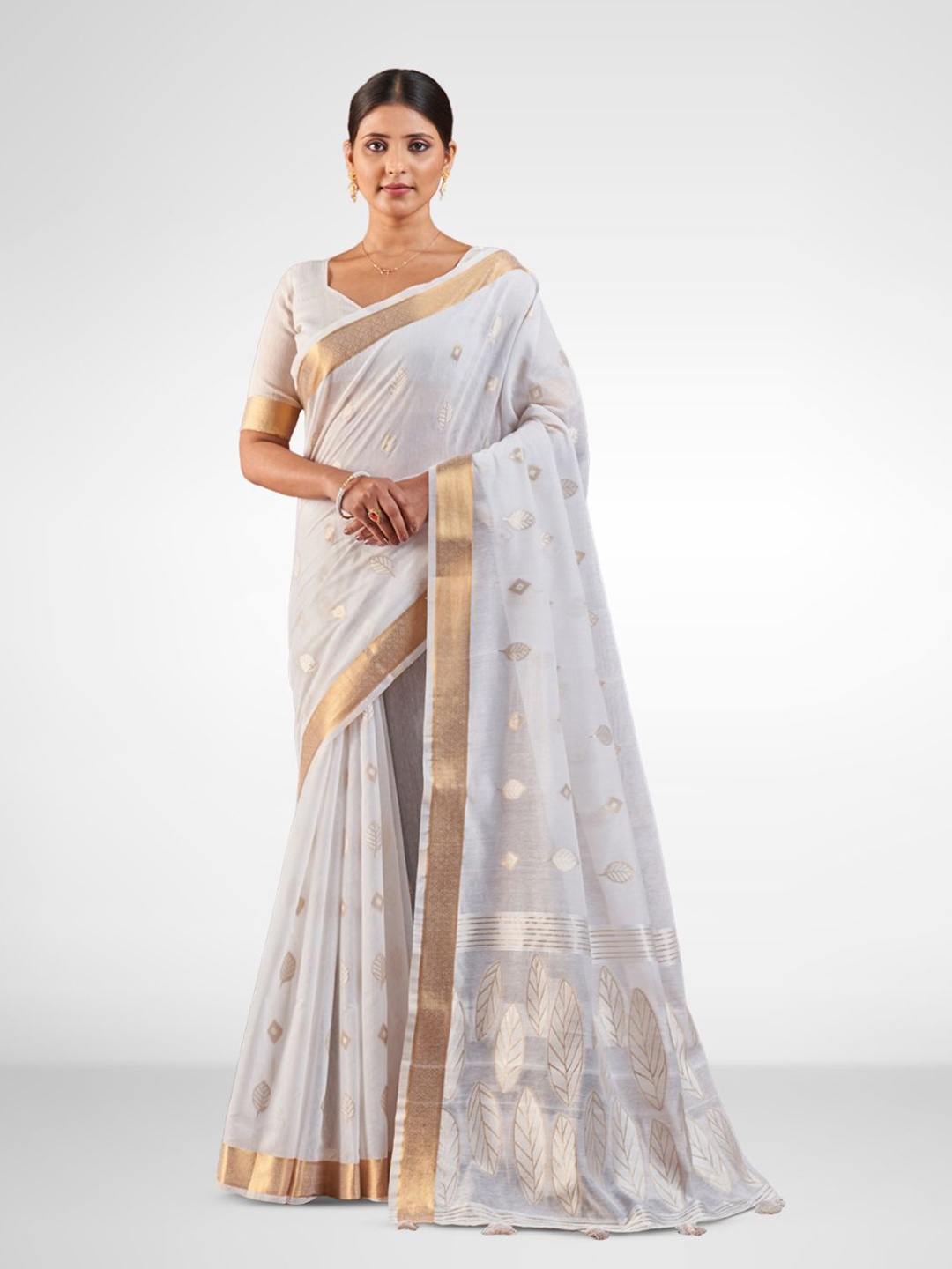 

SARHA Woven Design Zari Pure Cotton Saree, White