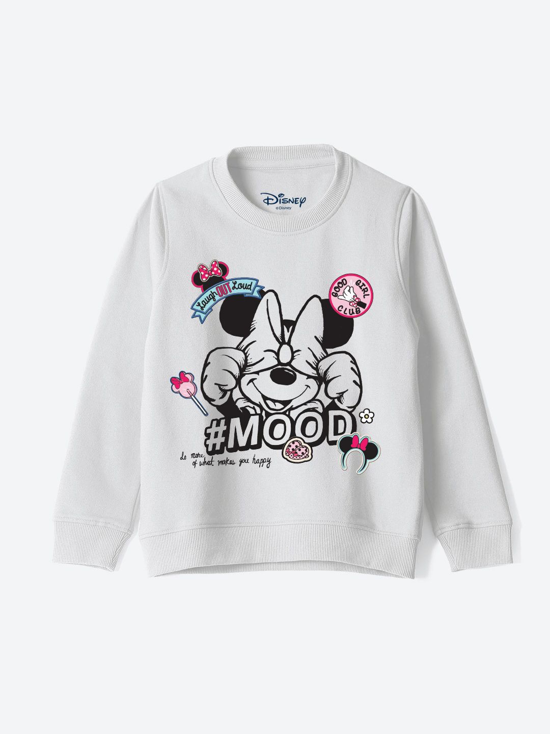 

YK Disney Girls Graphic Printed Round Neck Cotton Pullover Sweatshirt, White