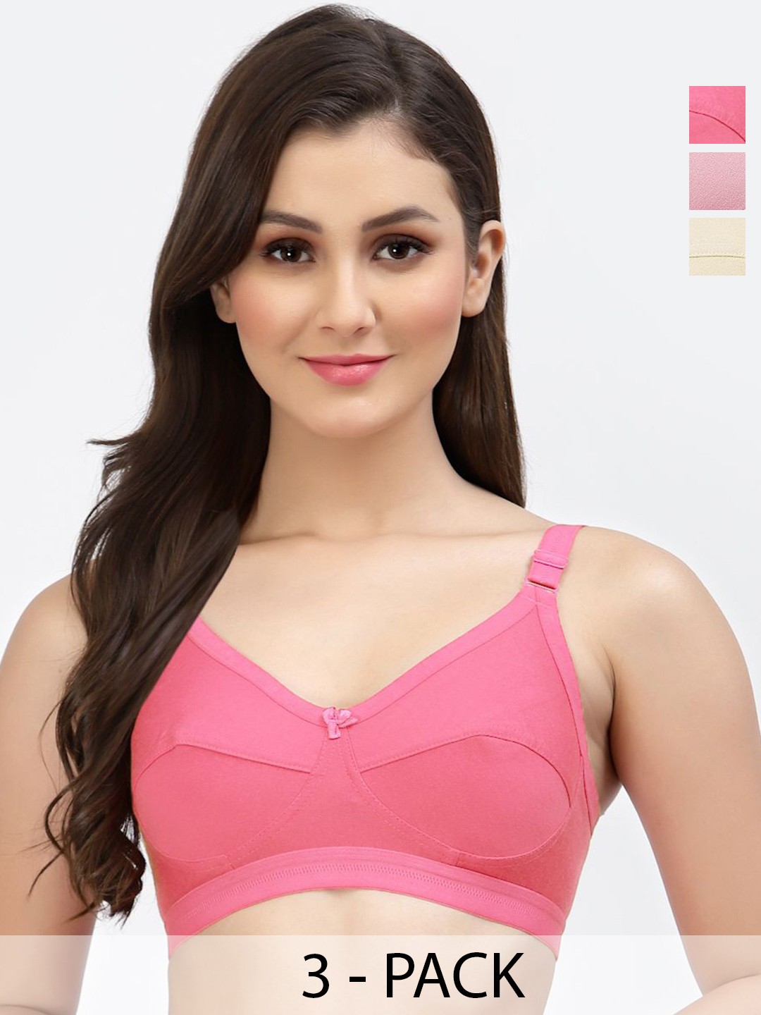 

SHYAM SONS FLAIR Pack Of 3 Full Coverage Non Padded Bra, Pink