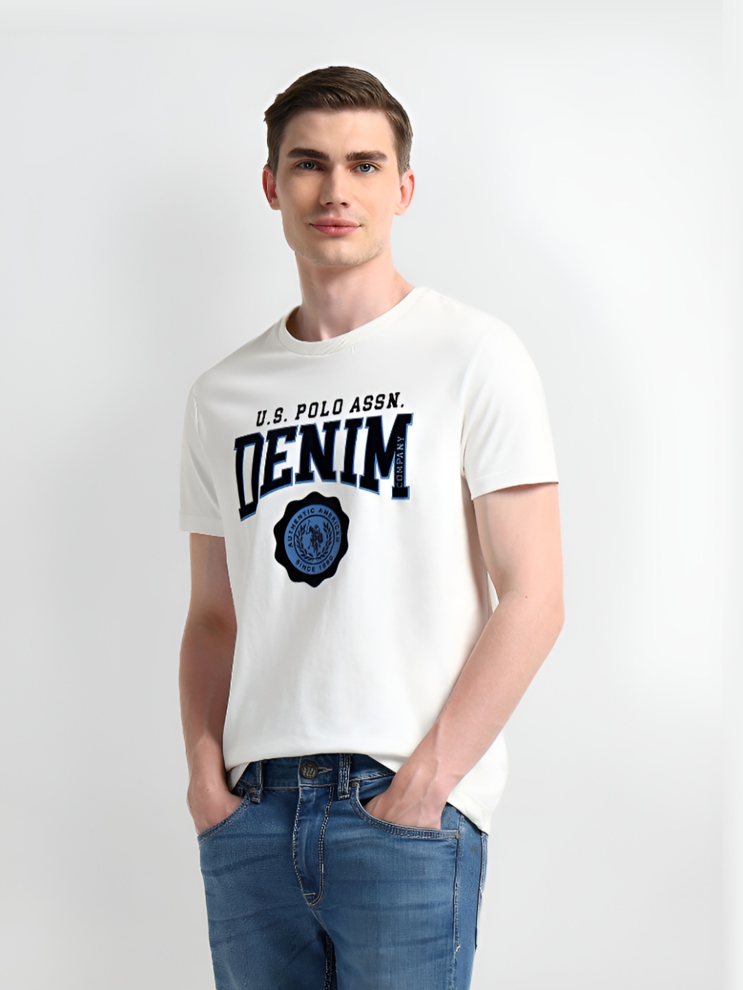 

U.S. Polo Assn. Denim Co. Men Solid Round Neck Cotton Slim Fit T-shirt, White