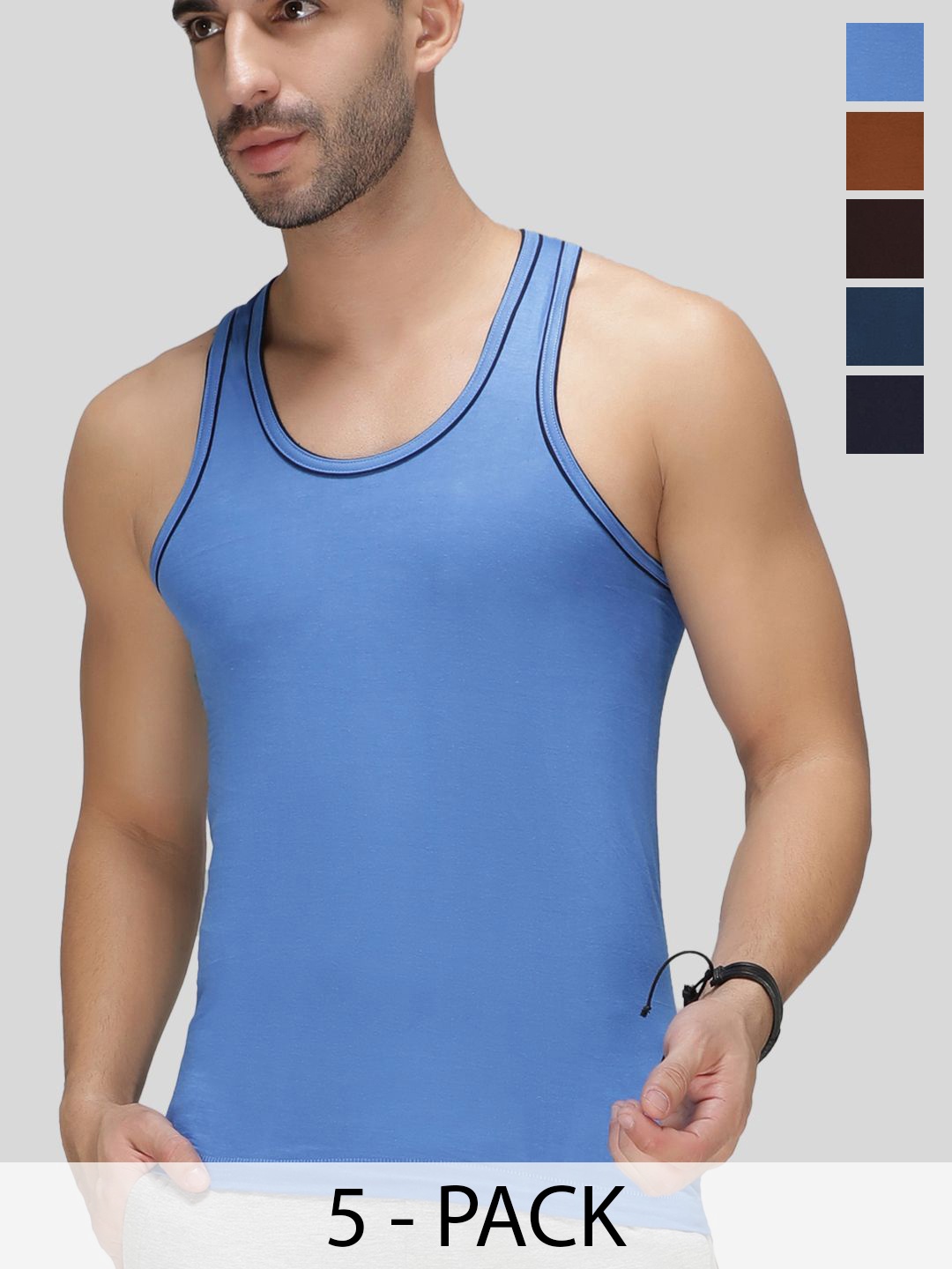 

AMUL COMFY Pack Of 5 Pure Cotton Men Gym VestsAC-VE-CVESTDFRN-MULTI-S-5PC, Blue