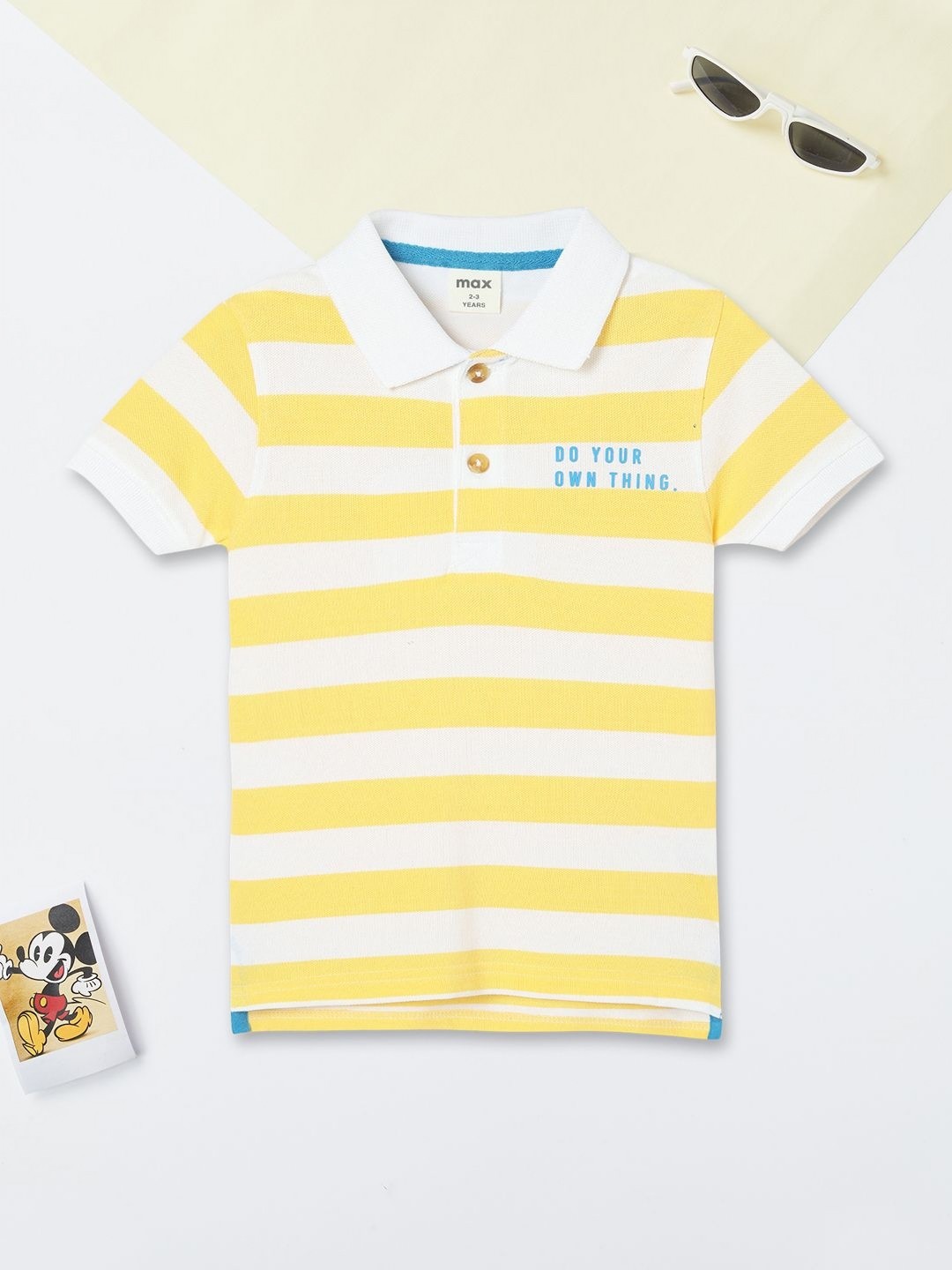 

max Boys Striped Polo Collar Cotton T-shirt, Yellow