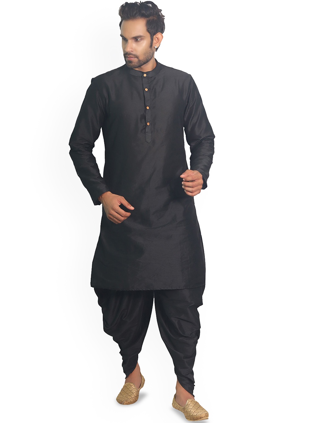 

House of Aqss Band Collar Straight Kurta, Black