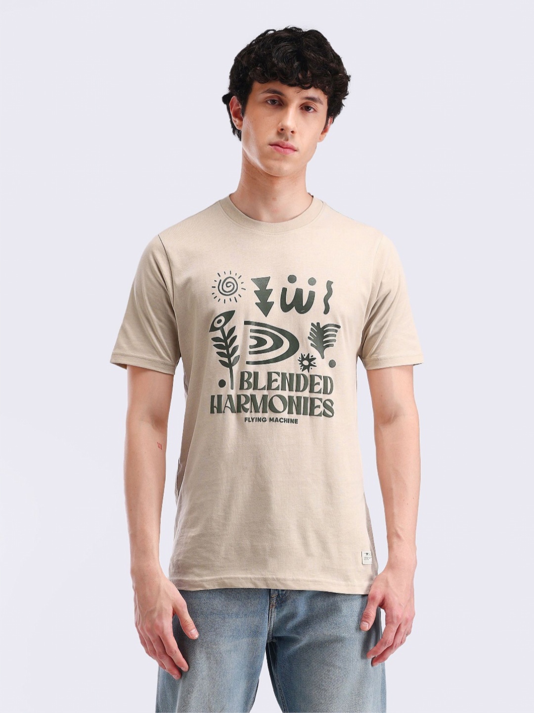 

Flying Machine Men Graphic Printed Round Neck Cotton T-shirt, Brown