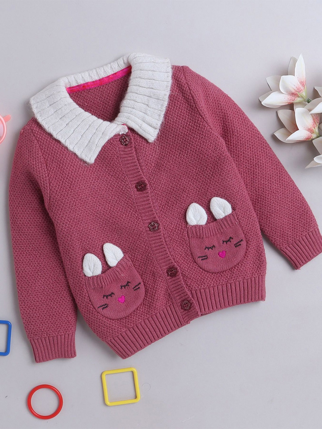 

Yellow Apple Girls Peter Pan Collar Woollen Sweater, Pink
