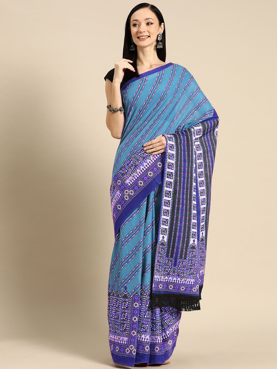 

BUTA BUTI Floral Pure Cotton Saree, Purple