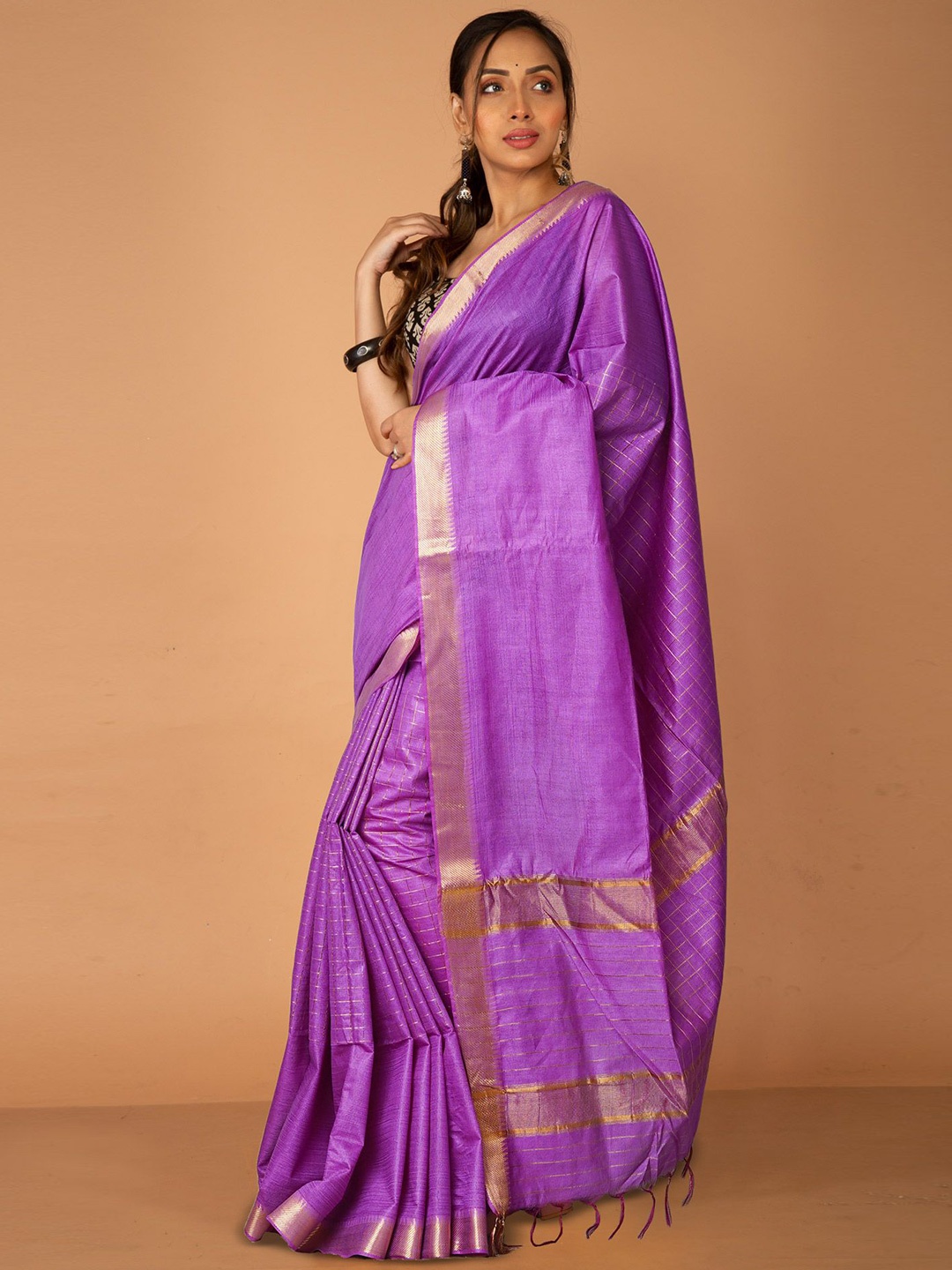 

Unnati Silks Woven Design Zari Handloom Chanderi Saree, Violet
