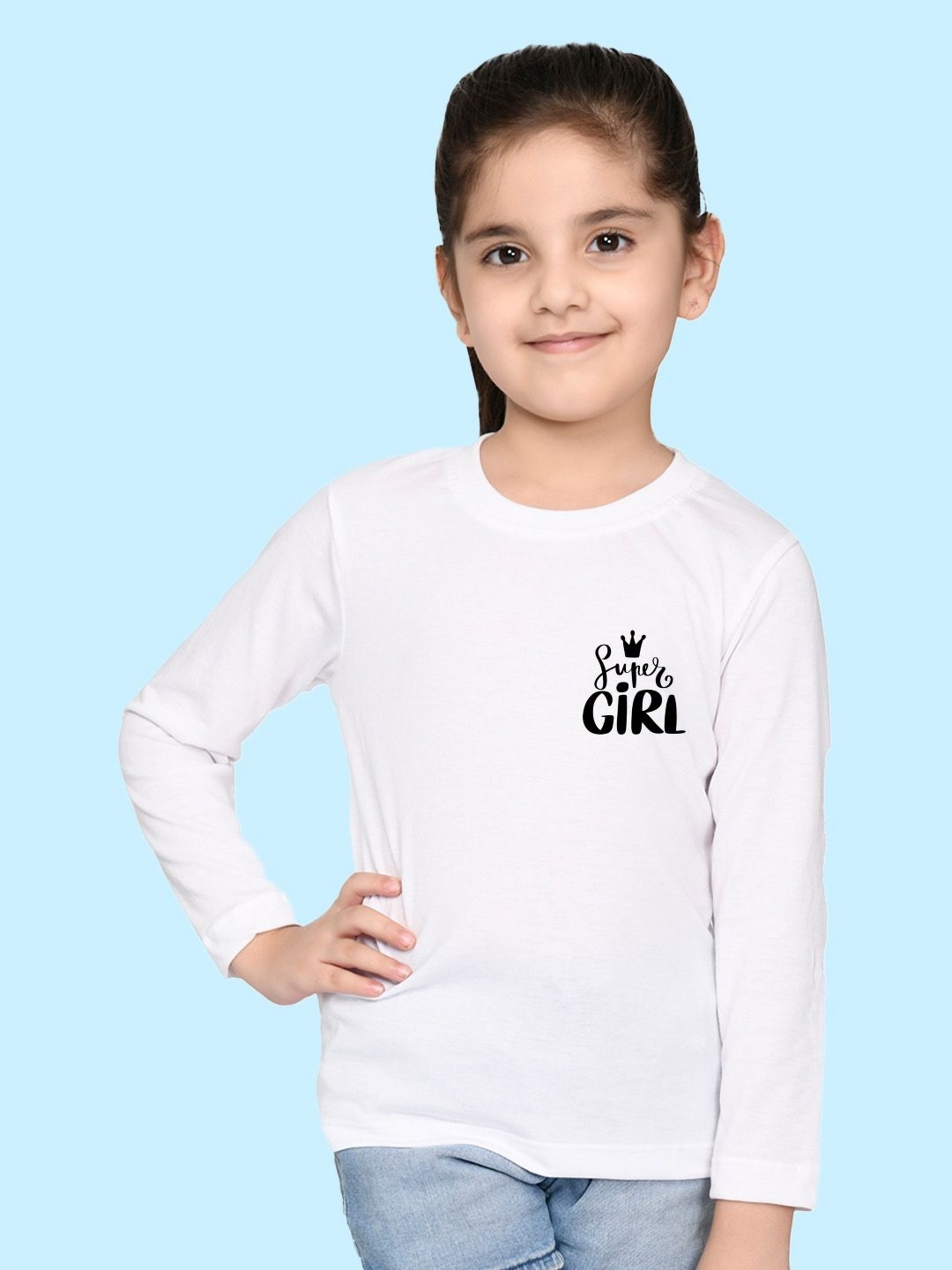 

NUSYL Girls Typography Printed Round Neck Cotton T-shirt, White