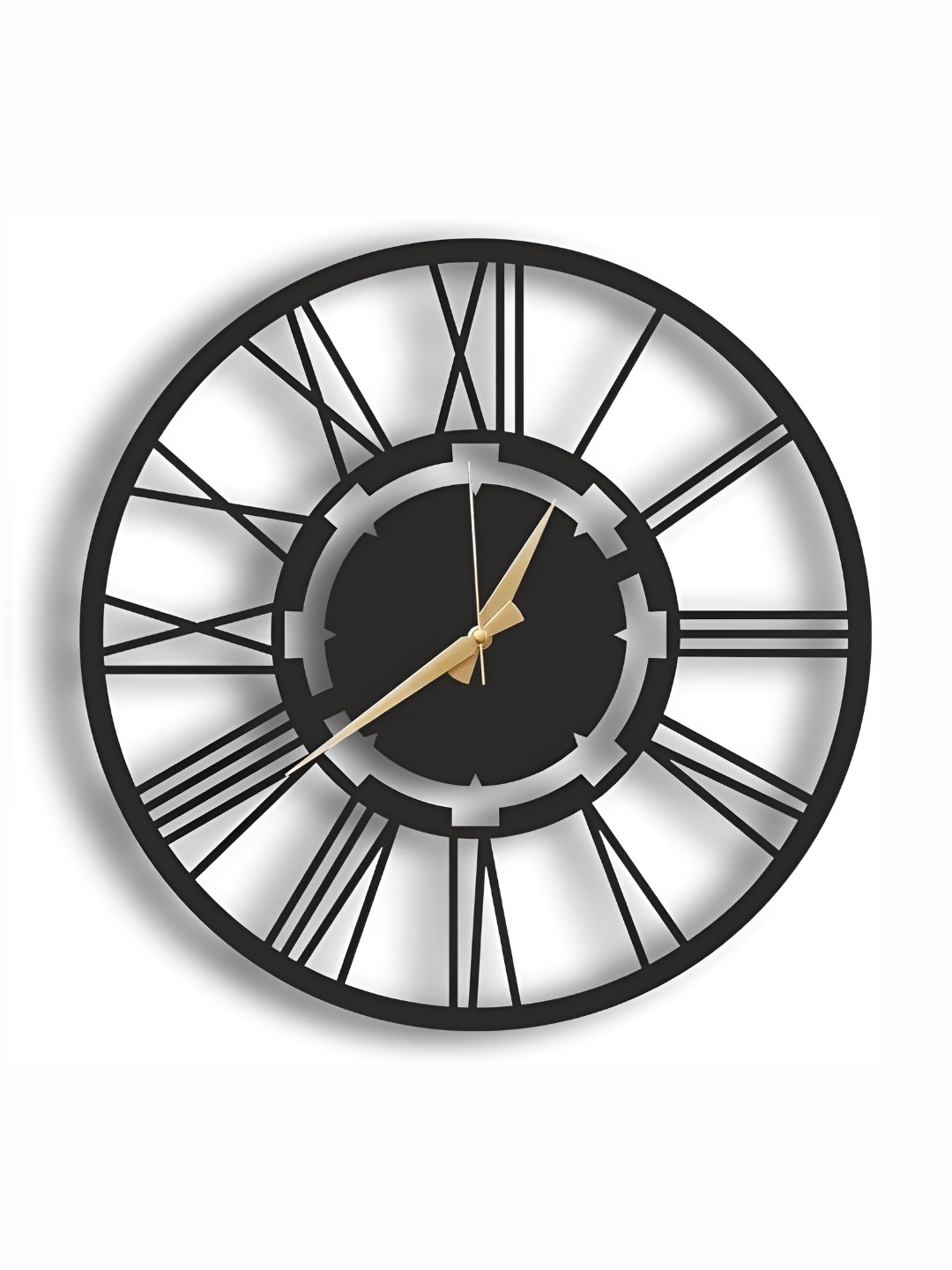 

QEZNEF Black & Gold Toned Contemporary Round Shaped Wooden Wall Clock